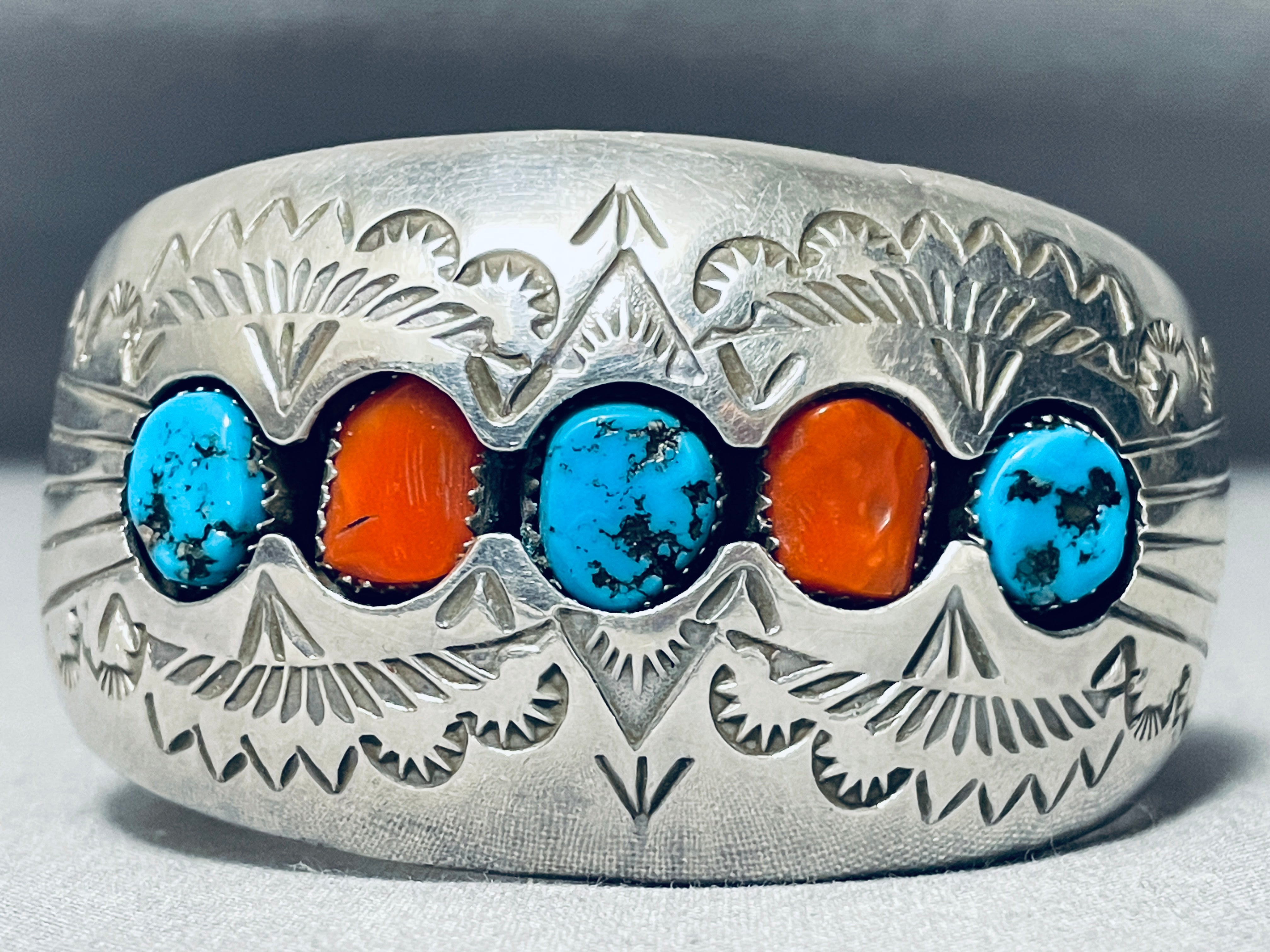 Advanced Work Vintage Native American Navajo Pam Benally Turquoise Sterling Silver Bracelet