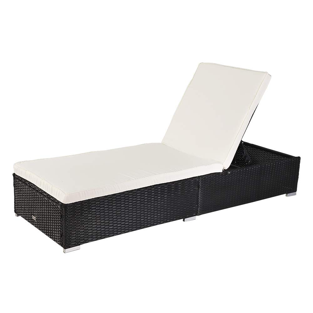 VINGLI Adjustable Wicker Patio Chaise Lounge Chair - All Weather Rattan Outdoor Daybed with Adjustable Backrest & Soft Cushions - Perfect for Poolside, Garden, Backyard Relaxation (Black)