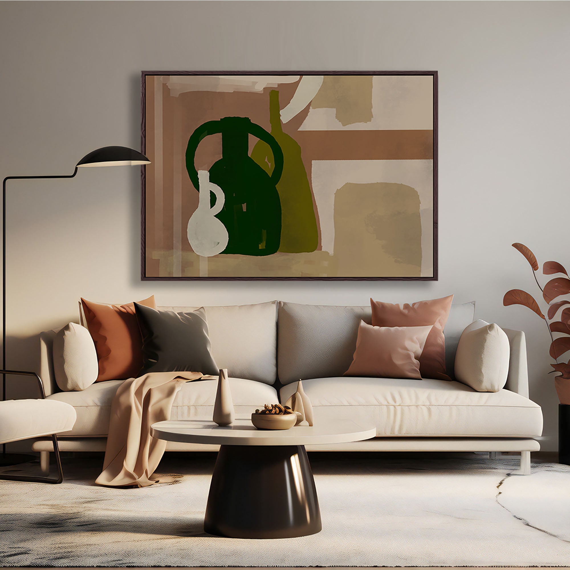 Trio Of Pots Study Framed Canvas Wall Art - Modern Home Decor for Living Room, Bedroom & Office