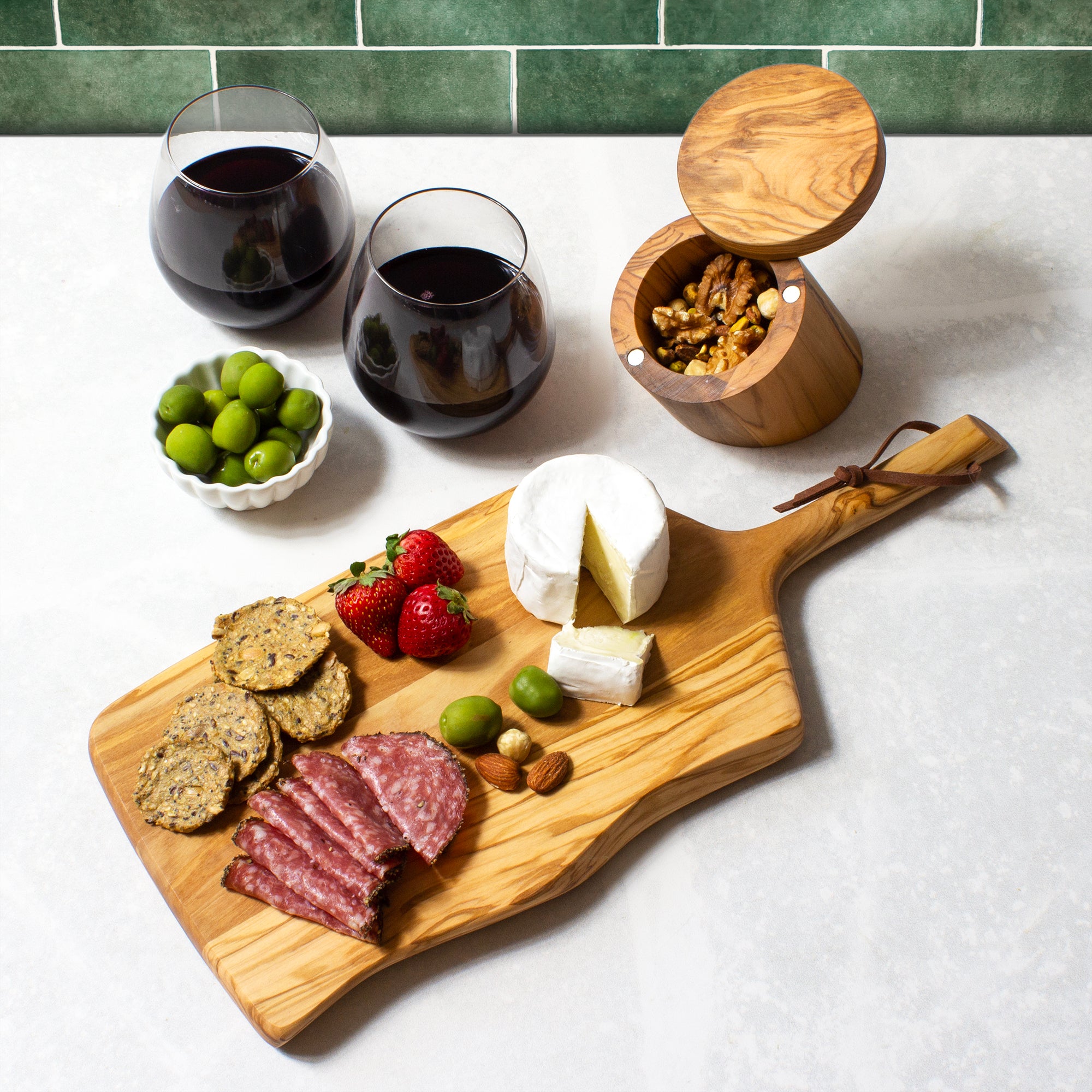 Rock & Branch® Olive Wood Charcuterie Board - Handcrafted Serving Tray for Cheese, Charcuterie & Appetizers - Perfect for Entertaining, Parties & Wine Tasting Events