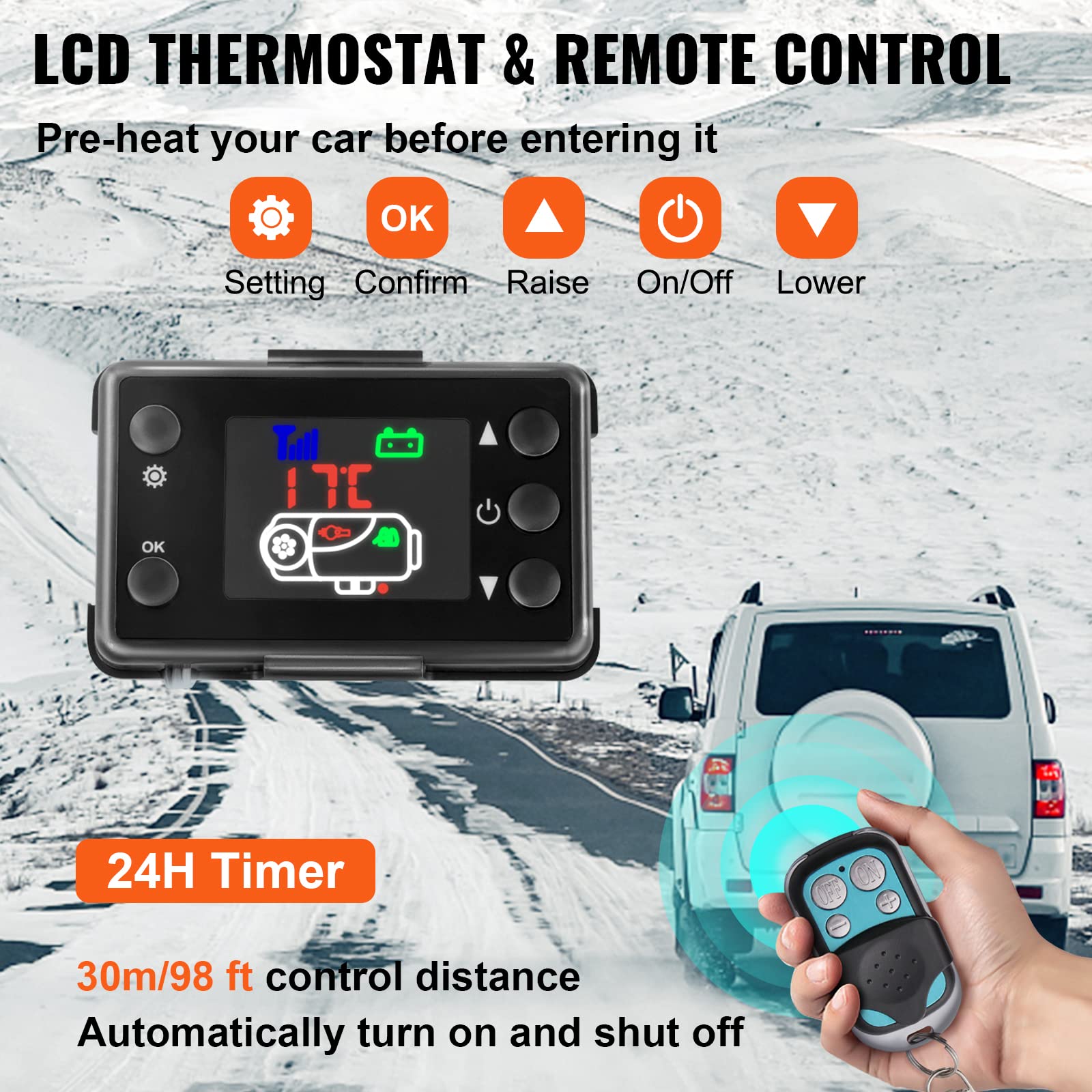 VEVOR 2KW 12V Diesel Air Heater with LCD Display, Remote Control & Bluetooth App - 0.12-0.26L/Hr Fuel Consumption - Perfect for Trucks, RVs, Boats & Off-Grid Heating