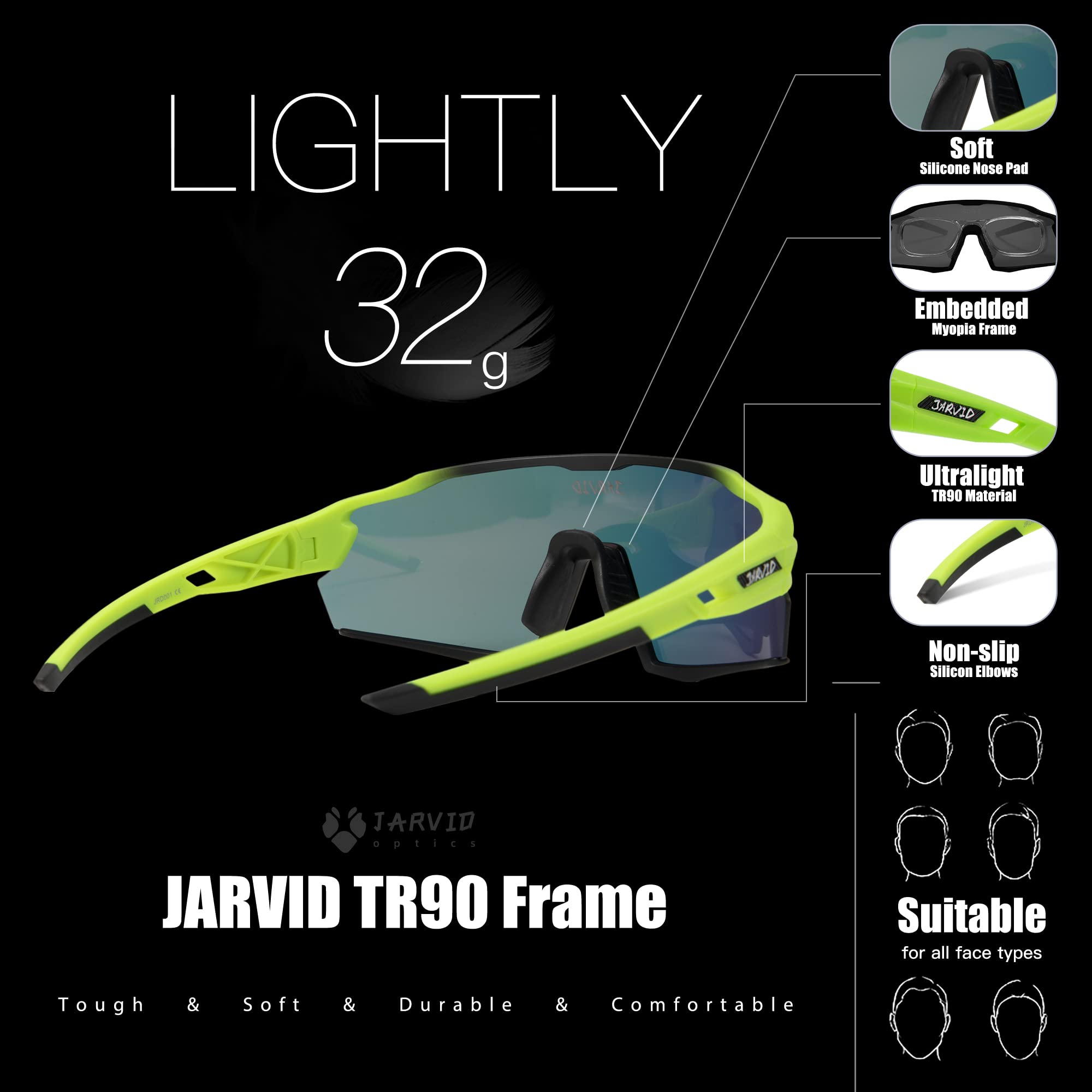 Polarized Cycling Glasses for Men & Women - UV Protection Sports Sunglasses with 4 Interchangeable Lenses - Ideal for Road Biking, Running & Outdoor Activities