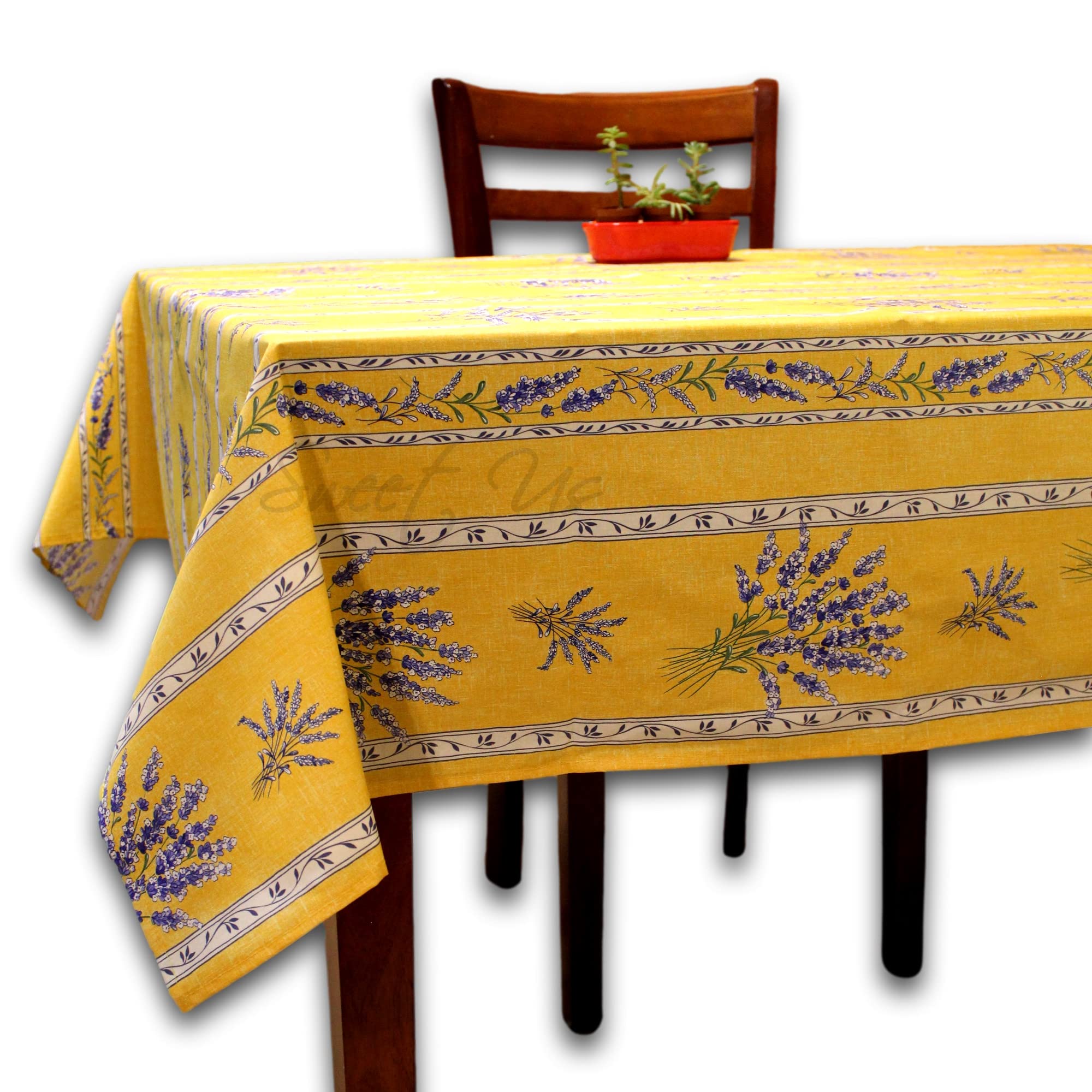 Royal Lavender Wipeable Spill-Resistant Acrylic Coated Tablecloth – Floral Cotton French Provencal Design for Rectangle Tables (60
