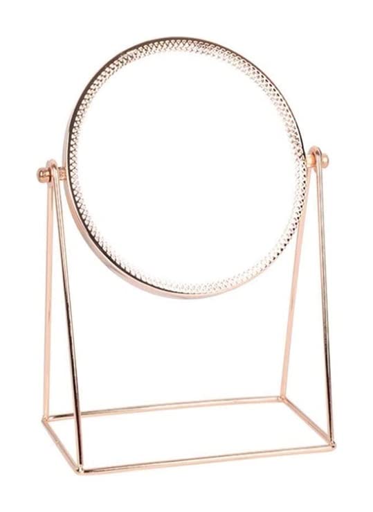 Vintage Round Rotating Metal Makeup Mirror - Single Sided Handmade Cosmetic Vanity Mirror for Dressing Table, Perfect for Applying Makeup, Skincare & Hair Styling (Round Size)