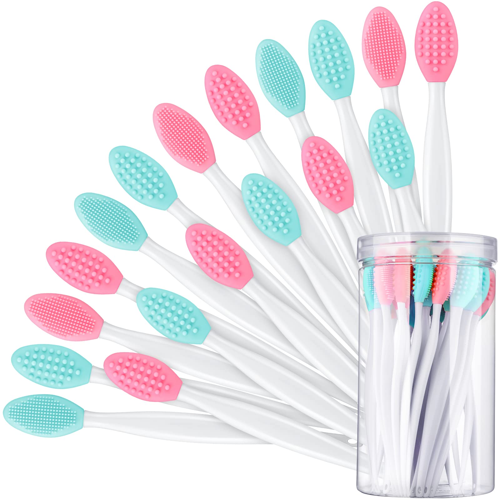 24 Pcs Silicone Exfoliating Lip Brush Set with Storage Case - Double Sided Lip Scrubber & Soft Face Cleansing Applicator for Plump, Smooth Lips (Pink & Green) | Perfect for DIY Lip Care & Makeup Removal