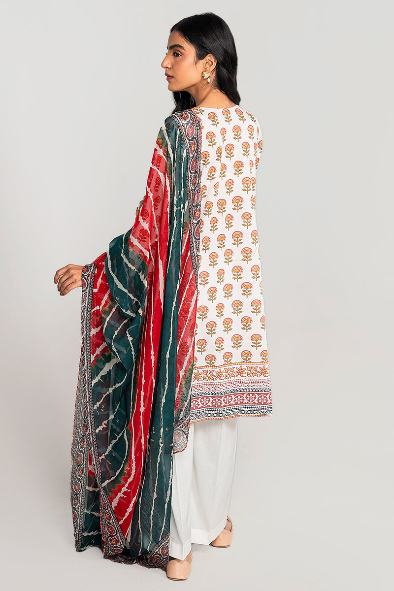 IVORY CHINTZ 3PC PRINTED LAWN SUIT - Elegant Floral Printed Cotton Outfit for Women | Perfect for Summer Parties, Weddings & Formal Occasions