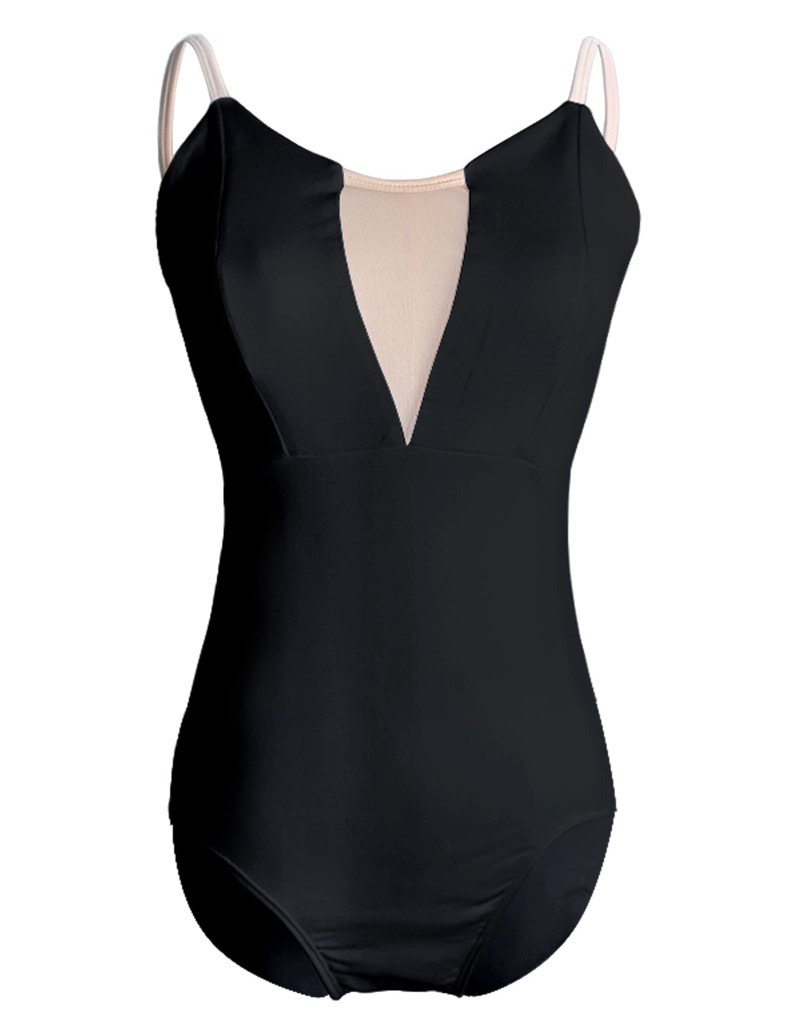 Phoeswan Women's Ballet Leotard - Deep V Camisole Black Dance Leotard for Adults, Elegant Stretch Leotards for Ballet, Contemporary & Jazz Dance, Size L - Perfect for Dance Classes, Performances & Practice