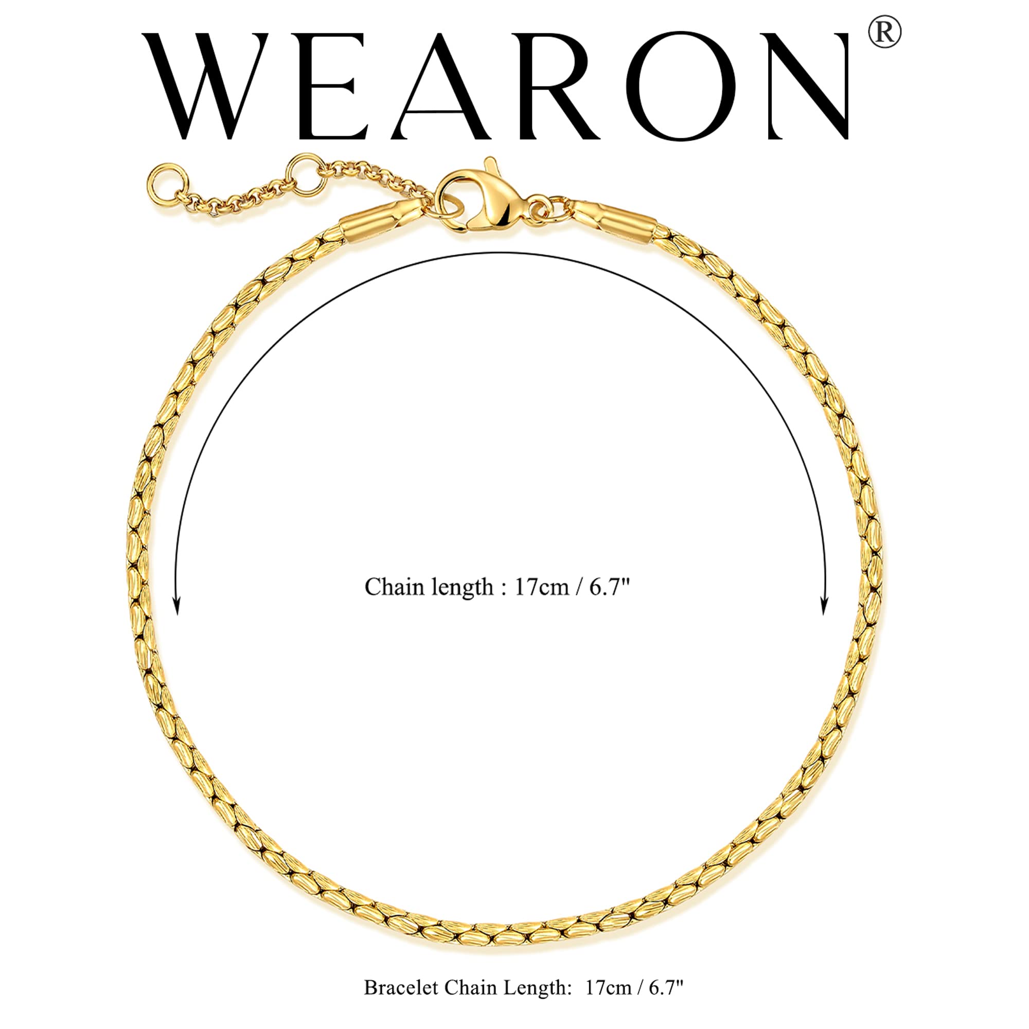 14K Gold Plated Women's Bracelet - Snake Herringbone Figaro Cuban Bead Paperclip Cable Box Chain Jewelry for Everyday Wear, Gift Giving & Special Occasions