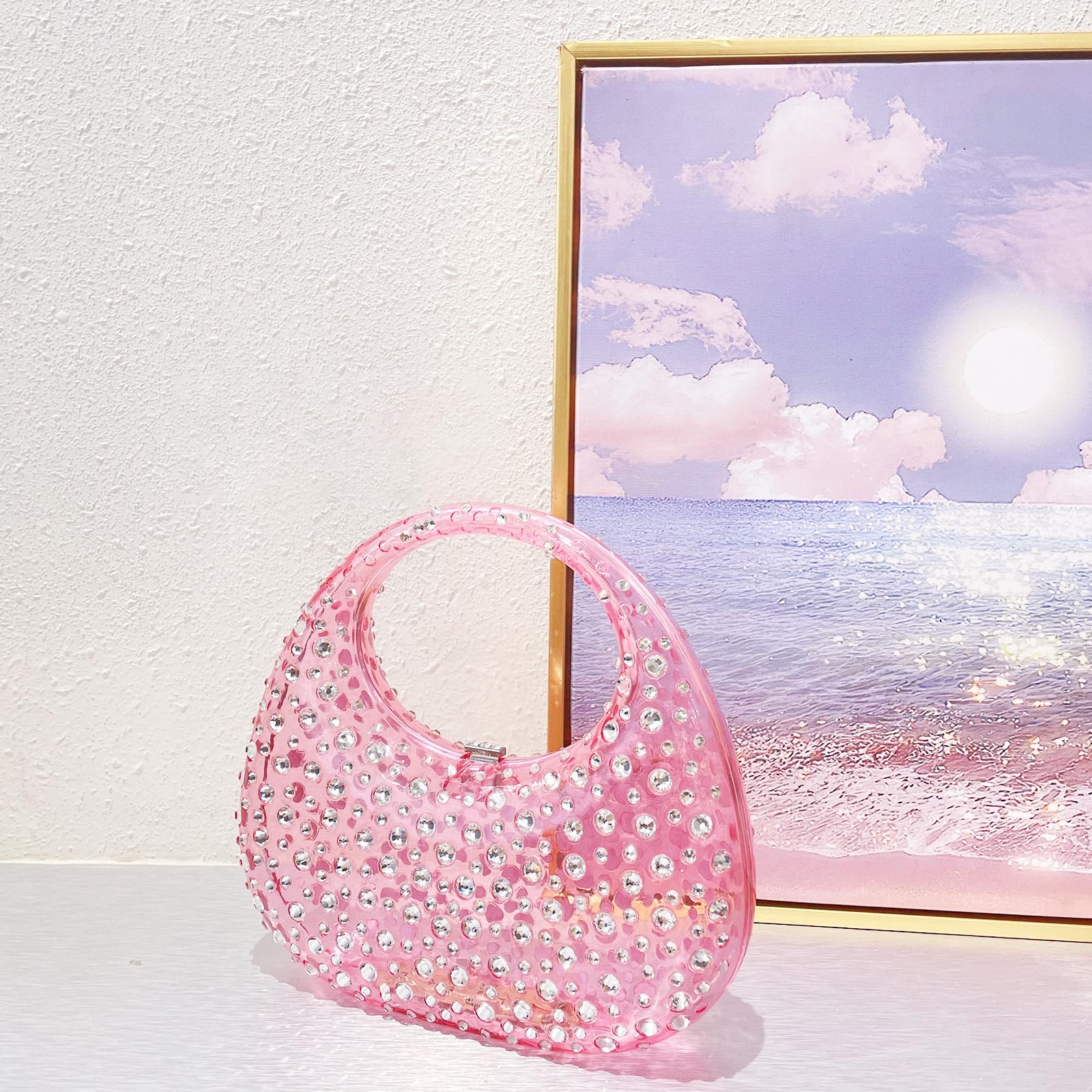 Elegant Women's Clutch Purses & Small Tote Bags - Diamond Evening Bag & Pink Acrylic Handbag for Wedding, Prom, Party & Travel | Perfect for Formal Events, Date Nights & Special Occasions