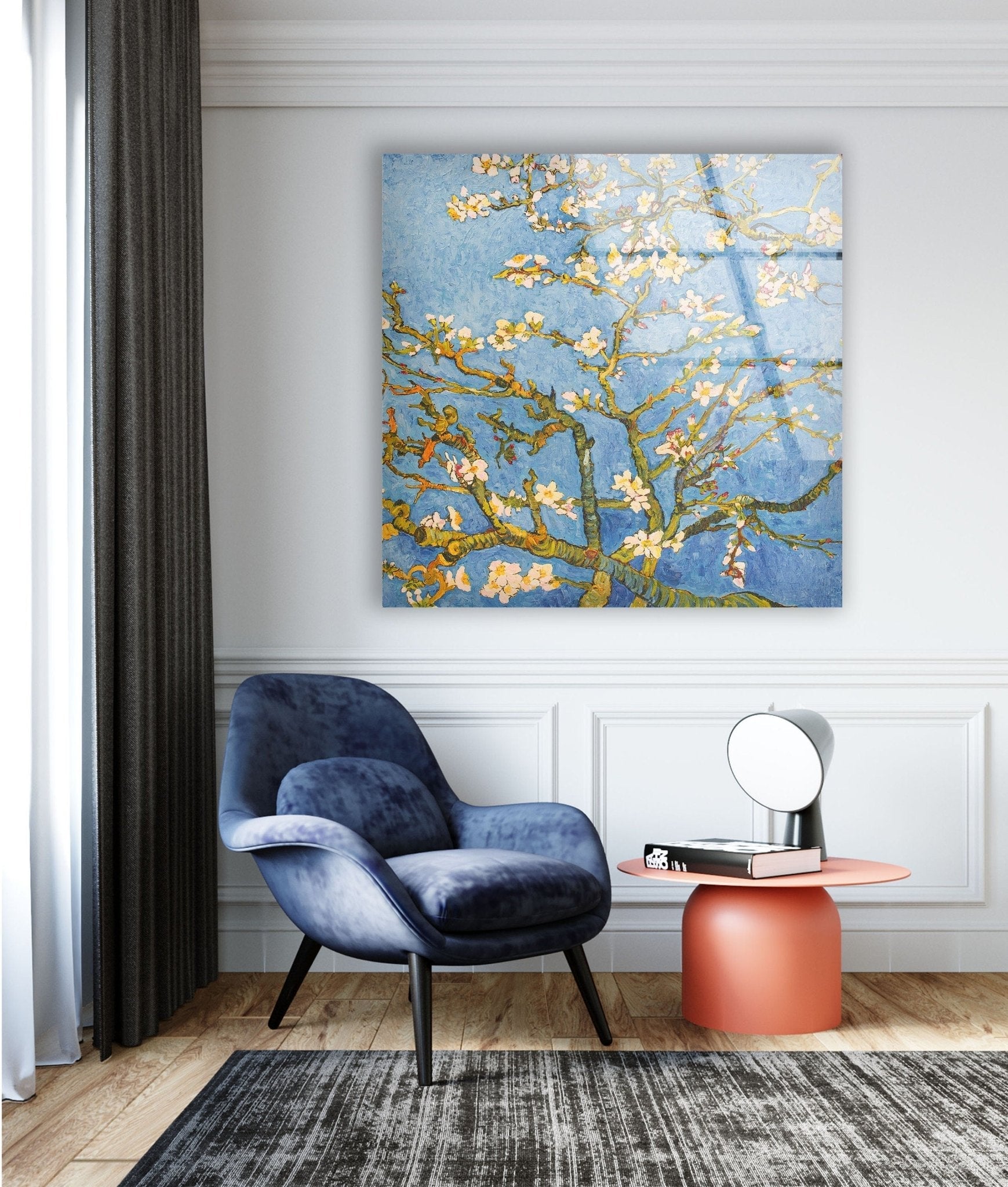 Vincent Van Gogh Almond Blossom Glass Wall Art - Stunning Floral Home Decor for Living Room, Bedroom & Office