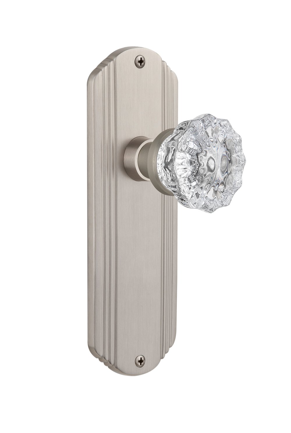 Vintage Style Deco Plate with Crystal Glass Knob - Single Dummy Door Plate in Satin Nickel Finish | Perfect for Home Décor, Cabinet Doors, and Furniture Restoration Projects