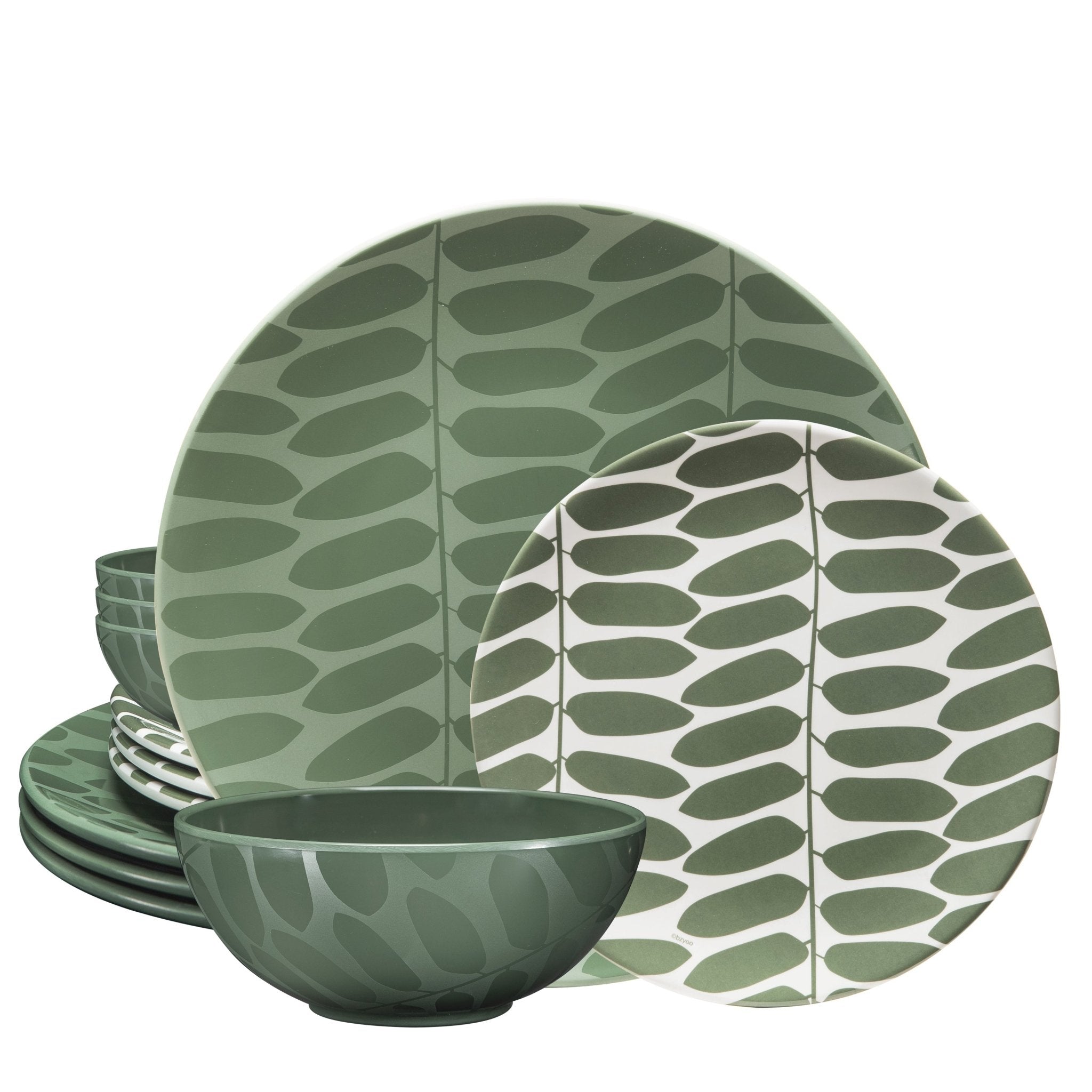 12-Piece Velvet Pine Green Melamine Dinnerware Set - Durable Plates & Bowls for Outdoor Dining, Picnics, and Camping