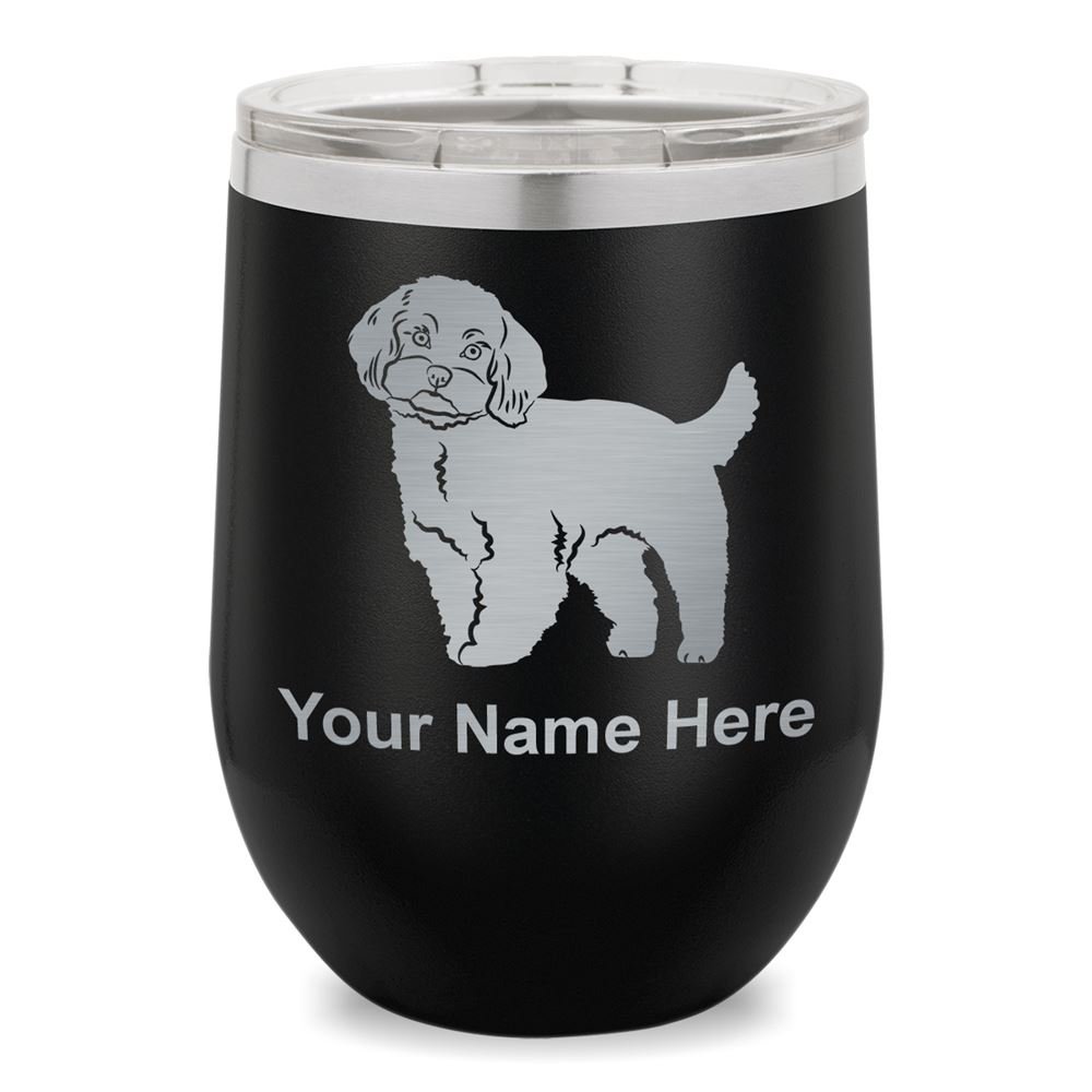 Personalized Maltese Dog Wine Glass Tumbler with Engraving - Elegant Black Stemware for Wine Lovers, Dog Themed Parties & Unique Gifts