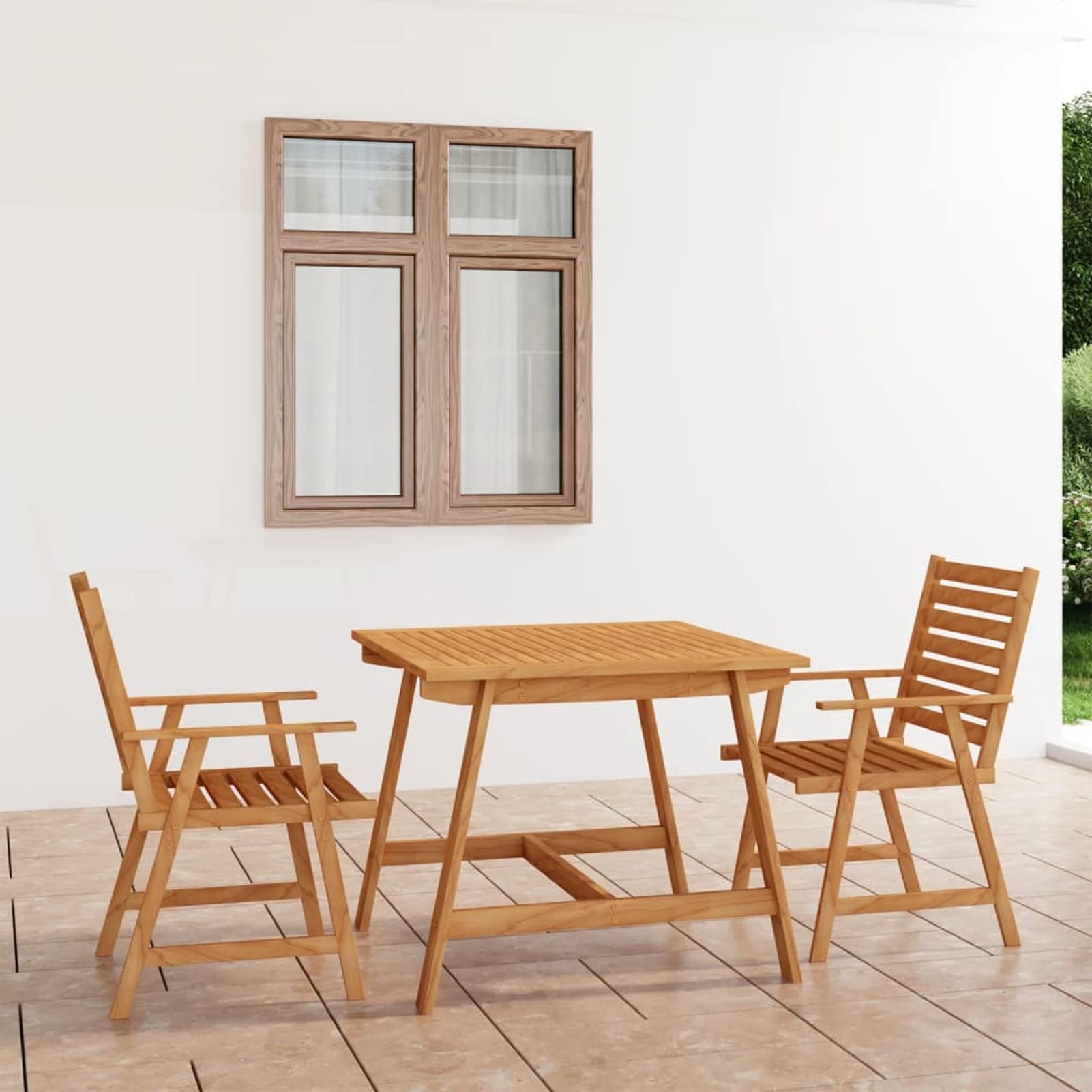 Festnight 3-Piece Acacia Wood Patio Dining Set - Outdoor Conversation Furniture Set with Chairs for Backyard, Garden & Poolside Relaxation