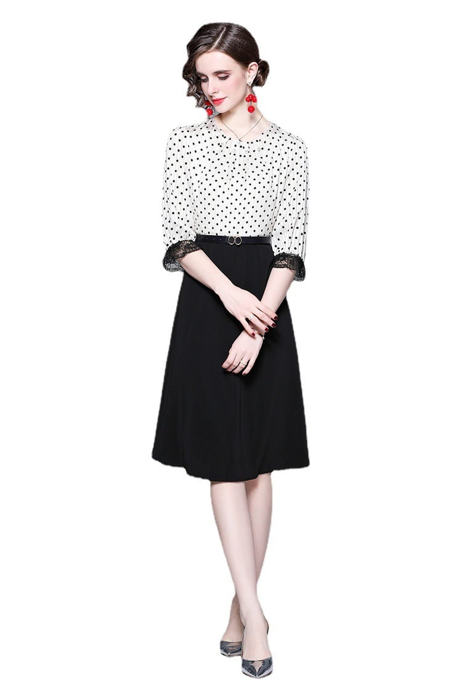 2022 Spring Summer Slimming Wave Point Splicing Fake Two Piece Herben Style Dress - Elegant Flowy Midi Dress for Women, Perfect for Beach Vacations, Date Nights & Summer Parties