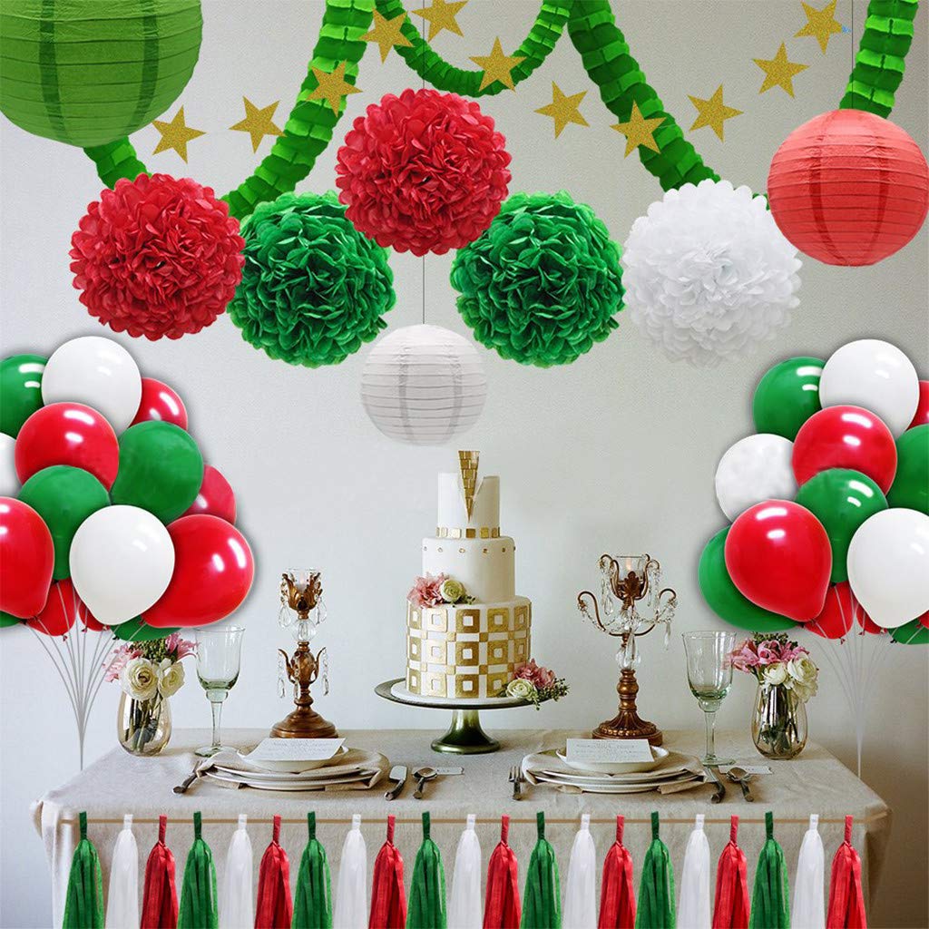 43Pcs Christmas Party Decoration Set - Honeycomb Flowers, Paper Lanterns, String & Tassels for Holiday Home Decor | Perfect for Xmas Tree, Wall & Tabletop Decoration
