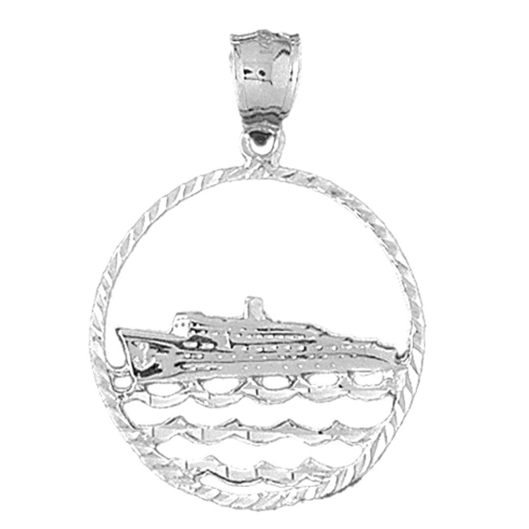 925 Sterling Silver Cruise Ship Pendant Necklace - 36mm Nautical Jewelry for Travel Lovers & Cruise Vacations