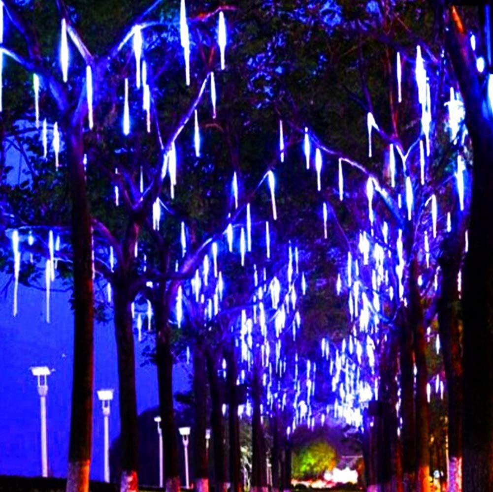 Meteor Shower Rain Lights - 11.8/19.7 Inch Waterproof LED String Lights with 8 SMD2835 Tubes - Blue Christmas Tree Decorations, Halloween Outdoor Lights, Wedding & Party Decor - Perfect for Holiday, Garden, Patio and Backyard Lighting