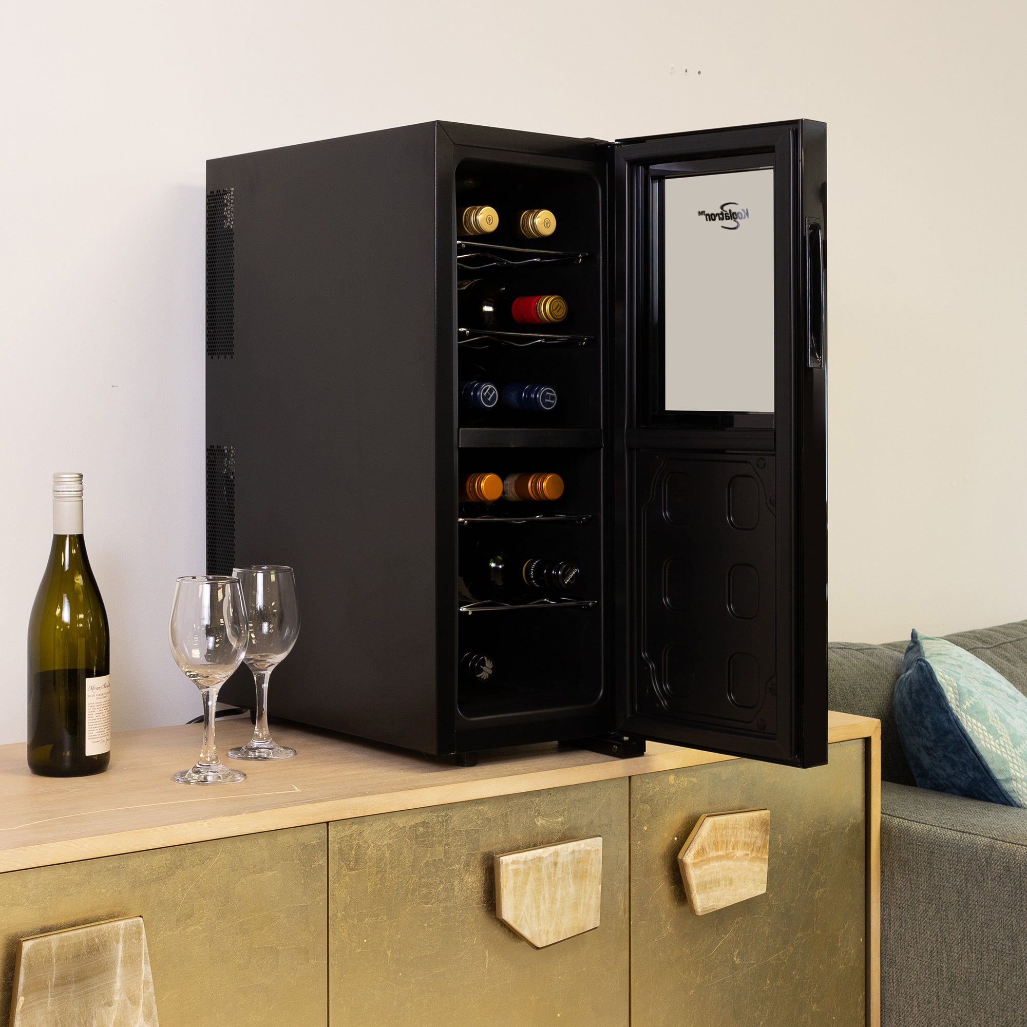 Koolatron 12 Bottle Dual Zone Wine Cooler - Black Thermoelectric Wine Fridge 1.2 cu. ft (33L) Freestanding Wine Cellar for Red, White & Sparkling Wines | Compact Storage Solution for Small Kitchen, Apartment, Condo, RV & Home Bar | Perfect for Entertaining & Wine Preservation