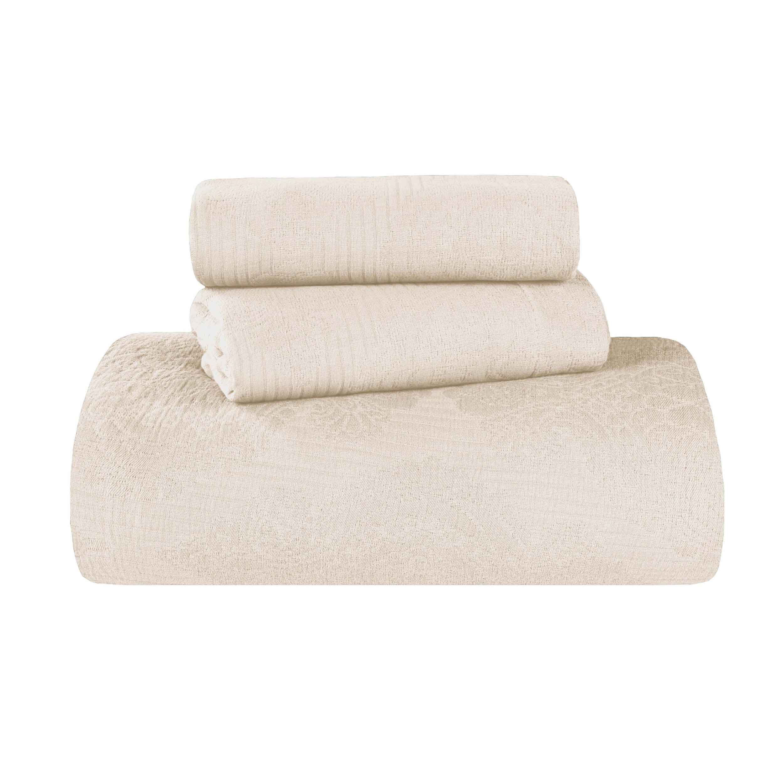 Victory Cotton Matelasse Bedspread Set with Scrolling Medallion Design - Lightweight & Breathable Queen Size Bed Cover - Perfect for Master Bedroom, Guest Room & Luxury Hotel Decor