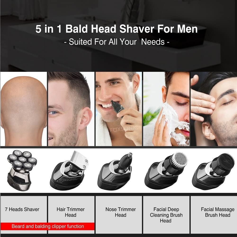 Electric Head Shaver for Bald Men - 7D Waterproof LED Shaving Machine, Wet/Dry Trimmer Razor for Smooth Bald Head Shaving | Perfect for Home, Travel & Gym Use