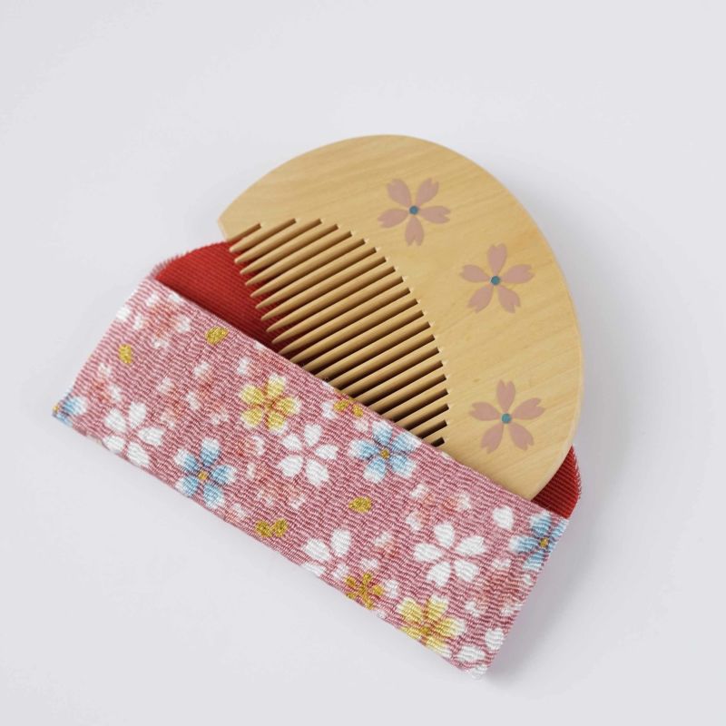 Handmade Kyoto Japanese Maki-e Urushi Lacquer Tsuge Boxwood Hair Comb with Chirimen Crepe Fabric Case - Cherry Blossom Design | Traditional Japanese Hair Accessory for Weddings, Tea Ceremonies & Special Occasions