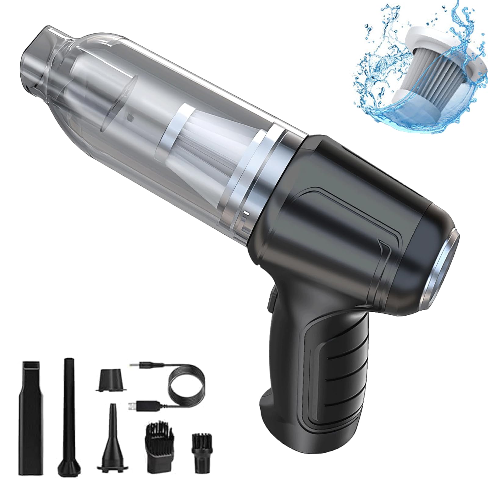 William Wares Cordless Car Vacuum Cleaner - Portable Rechargeable Handheld Vacuum for Car, Home, Pet Hair Cleaning - Powerful Suction for Upholstery, Seats & Hard-to-Reach Areas (Black) - Perfect for Road Trips, Daily Commute & Pet Owners