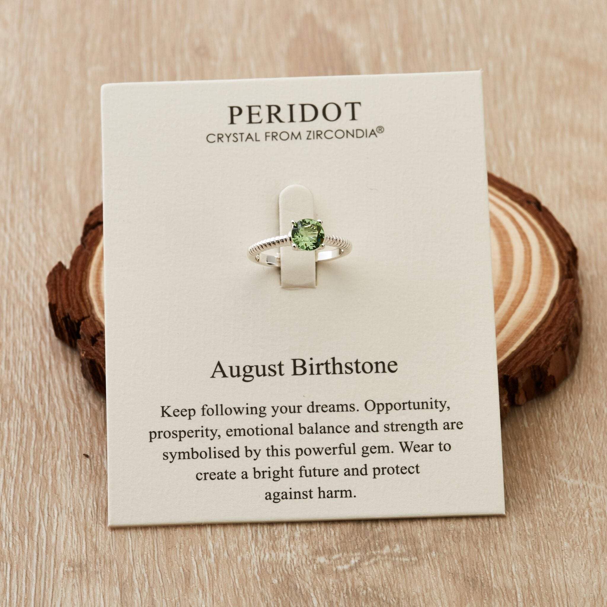 Peridot Birthstone Ring with Zirconia - Adjustable for August Birthdays & Gifts