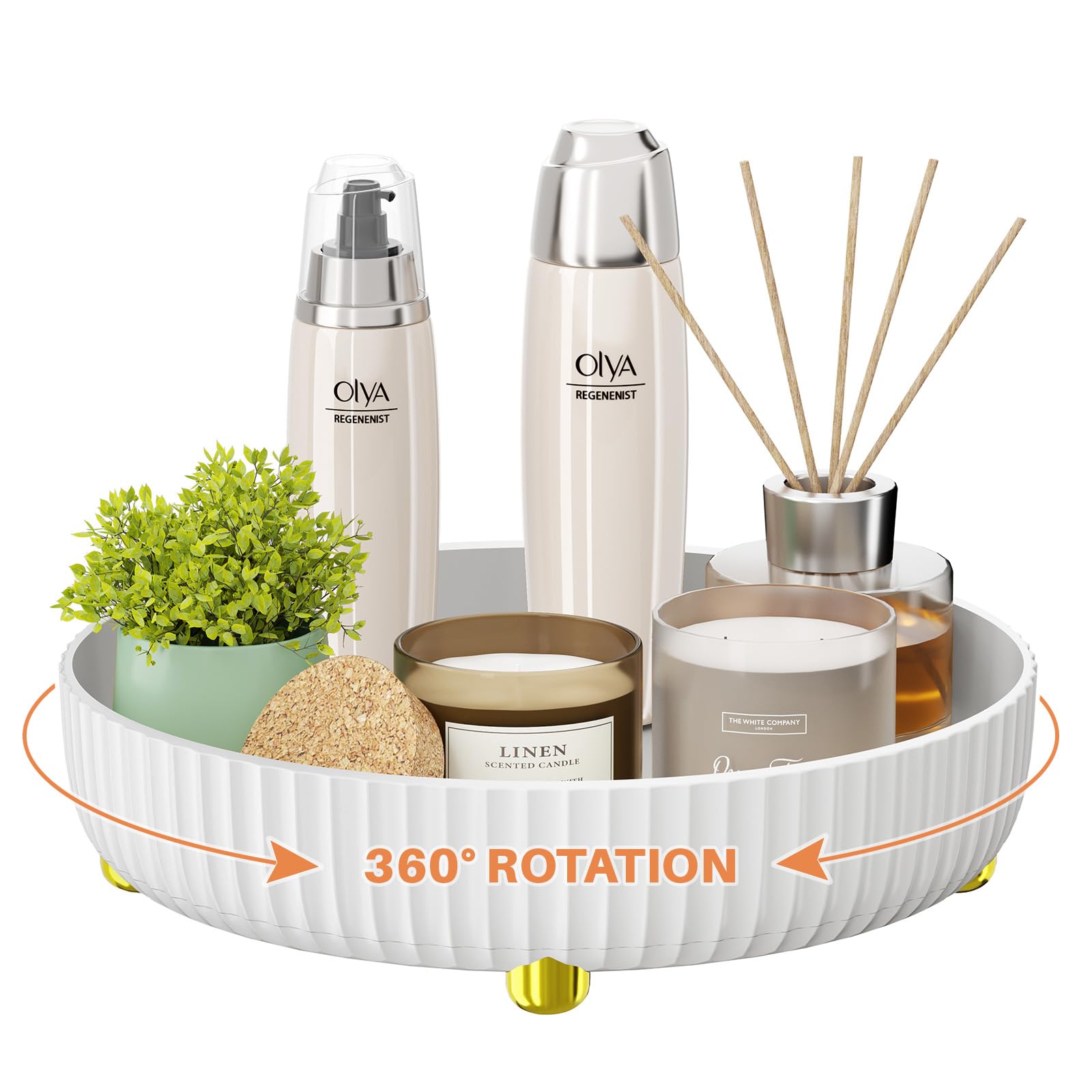 360° Rotating Makeup Organizer Tray - White Bathroom Storage Solution for Perfume, Skincare & Cosmetics | Lazy Susan Vanity Organizer | Perfect for Small Spaces, Countertops & Clutter-Free Bathrooms