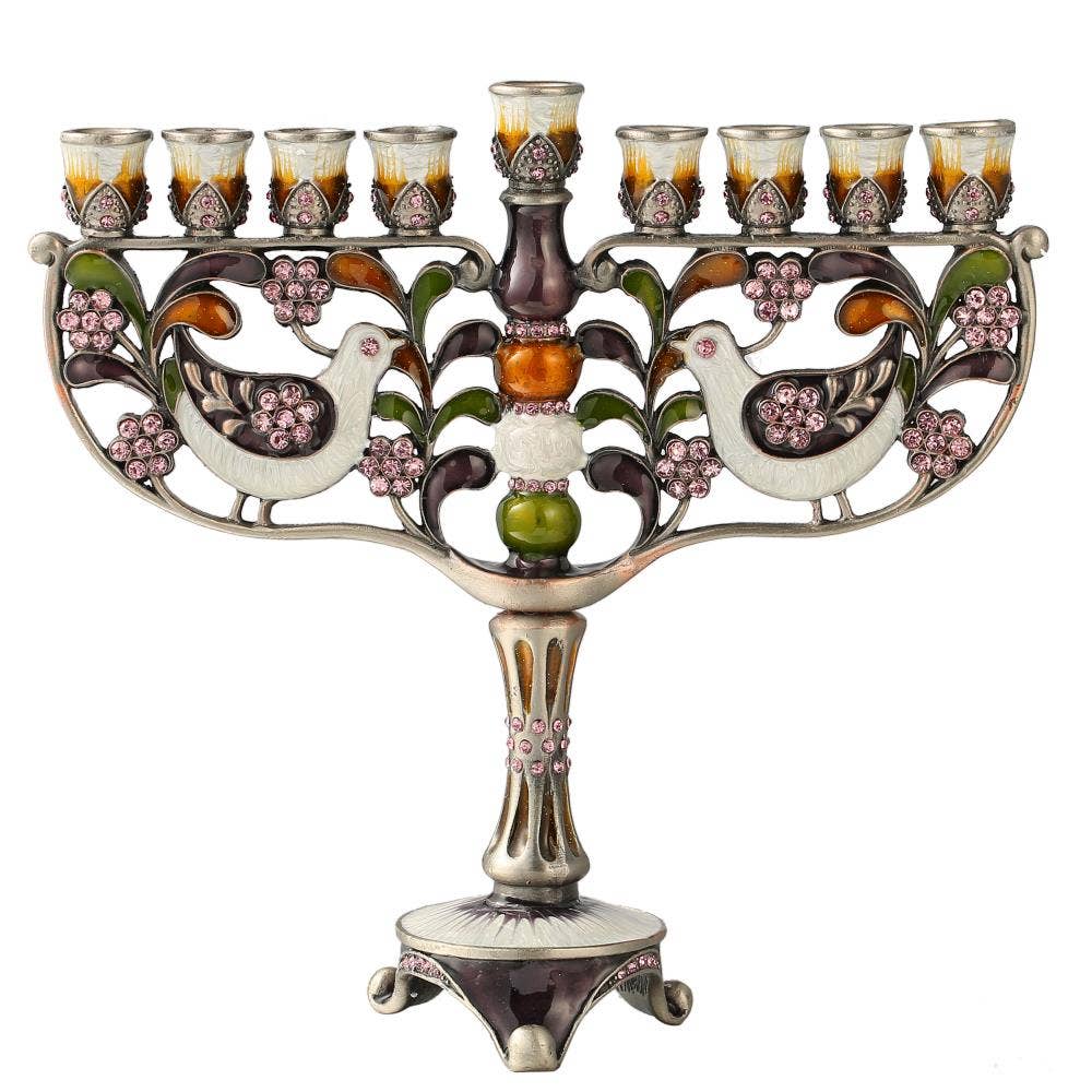 Matashi Hand Painted Enamel Candelabra Menorah - Elegant Jewish Hanukkah Decoration for Home & Holiday Celebrations