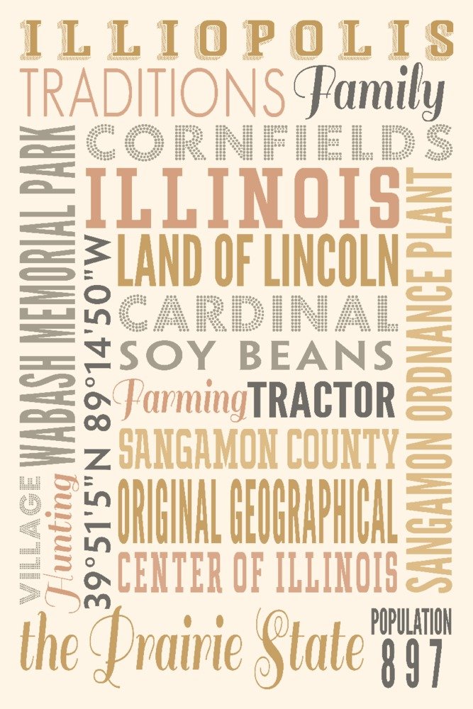 Lantern Press Illiopolis Illinois Typography Art - 16x24 Wrapped Canvas Wall Decor for Living Room, Bedroom & Office