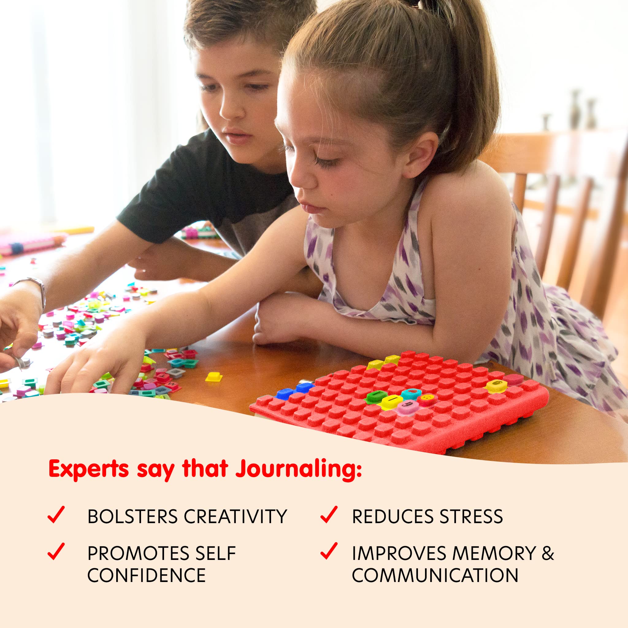 Red Refillable A5 Journal Notebook with Soft Lock - 190 Lined Pages & 100 Lego-Compatible Cubes - Creative Birthday Gift for Boys & Girls (9+ Years Old) - Perfect for School, Diary Writing & Building Blocks Play