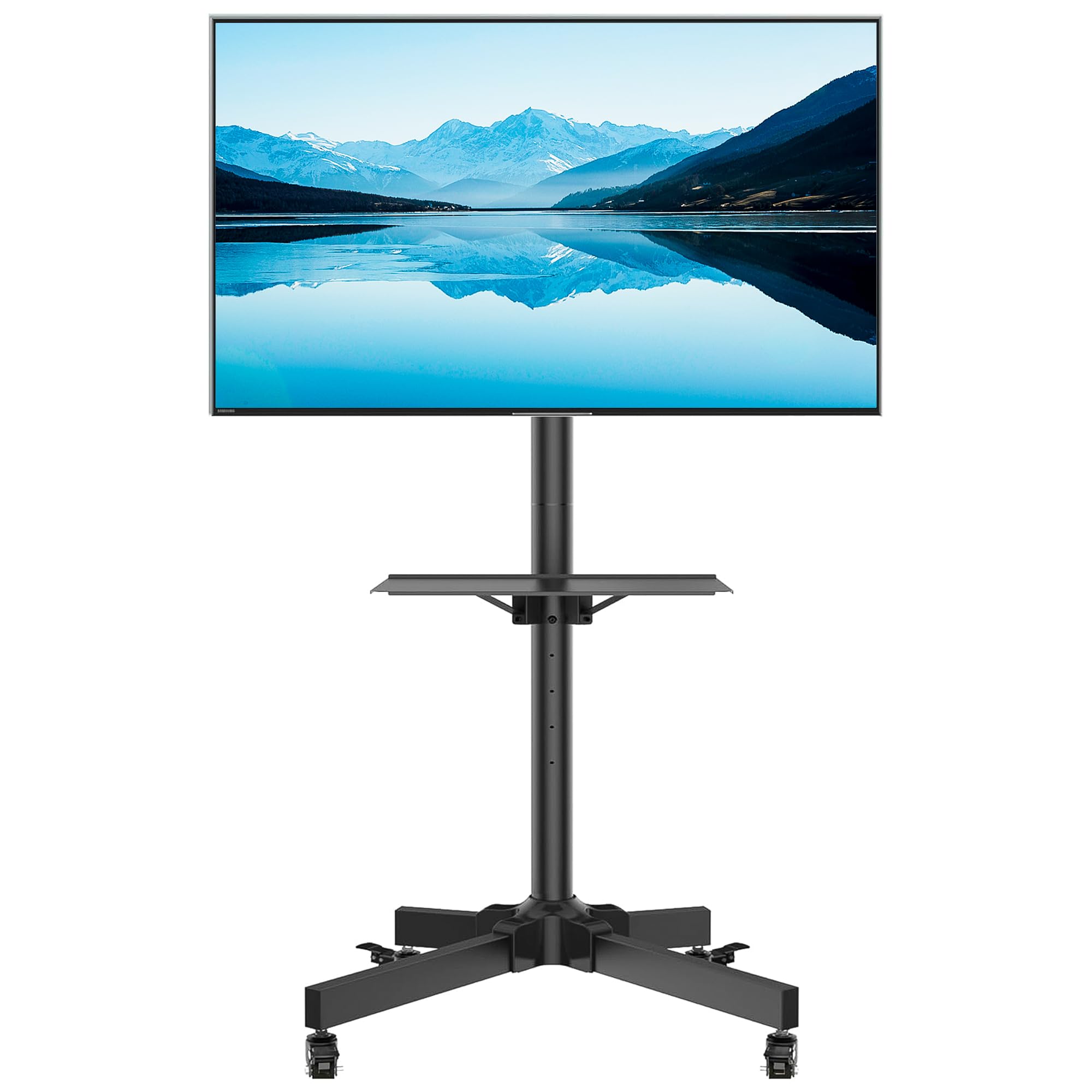 BONTEC Height Adjustable Rolling TV Stand with Tilt for 23-60 Inch LED LCD OLED Flat Curved TVs - Mobile TV Cart with Laptop Shelf Supports 88 lbs & 400x400mm VESA - Perfect for Living Room, Bedroom, Office & Dorm