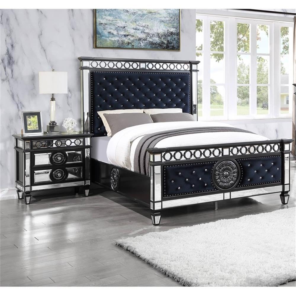 Acme Varian II 3-Drawer Wooden Nightstand - Black & Silver Finish Bedside Table with Storage for Bedroom, Living Room, or Office