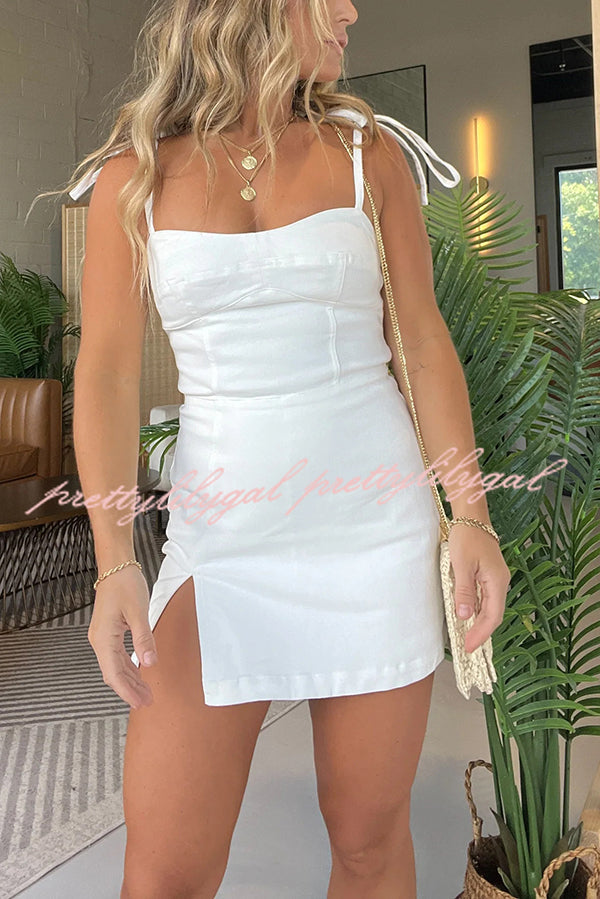 Sexy Backless Slim Fit Slit Denim Mini Dress for Women - Party, Club, Date Night Outfits | Stretchy Comfortable Fashion Jeans Dress