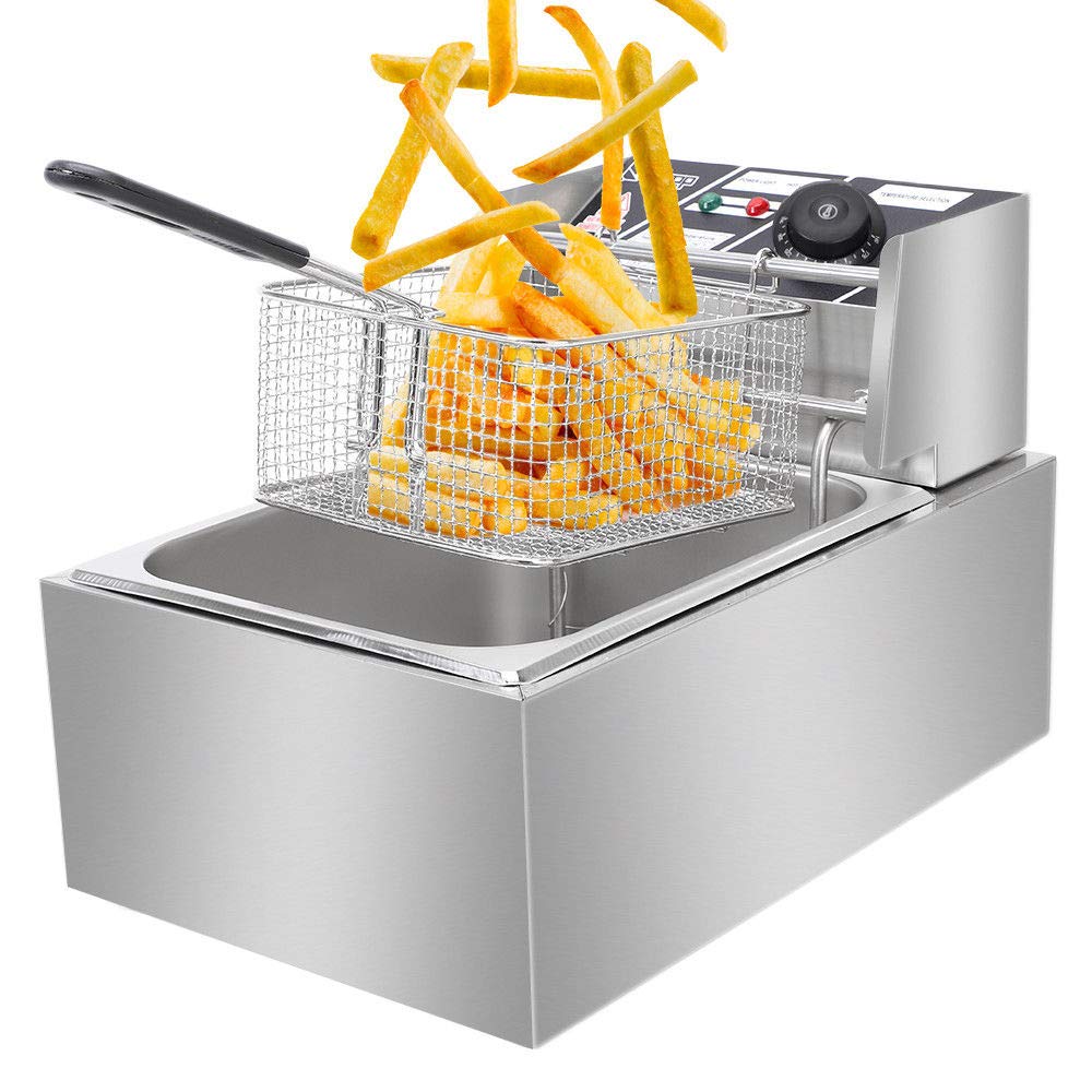 Commercial 2500W Heavy Duty Stainless Steel Deep Fryer - 6L Electric Tabletop Fryer with Basket for Restaurant, Home & Hotel Kitchen - Perfect for French Fries, Fried Chicken & More