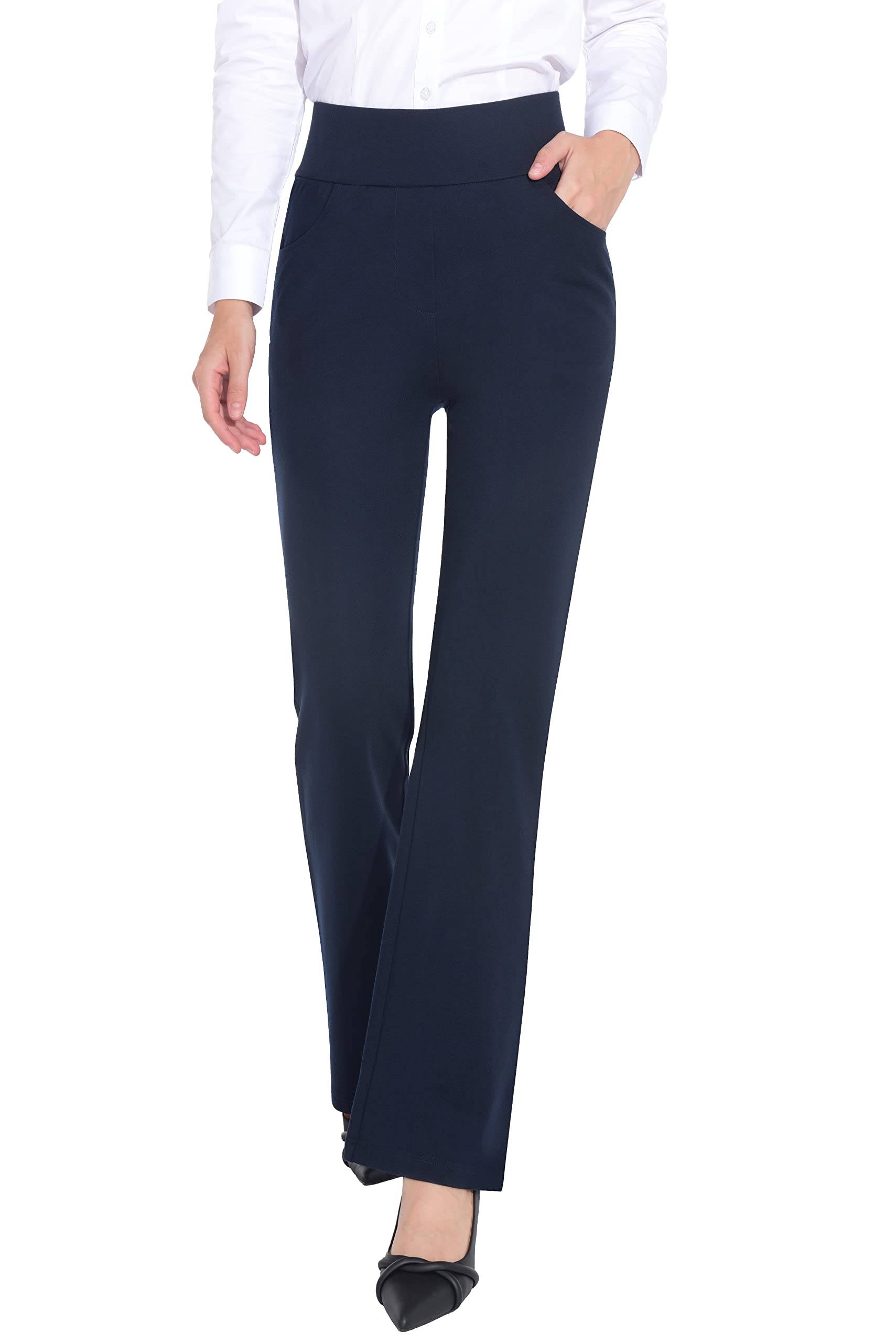 ZTN Women's High Waist Pull-On Dress Pants - Tummy Control Work Pants for Business Casual | Stretch Comfort & 4 Pockets | Perfect for Office, Travel & Professional Meetings