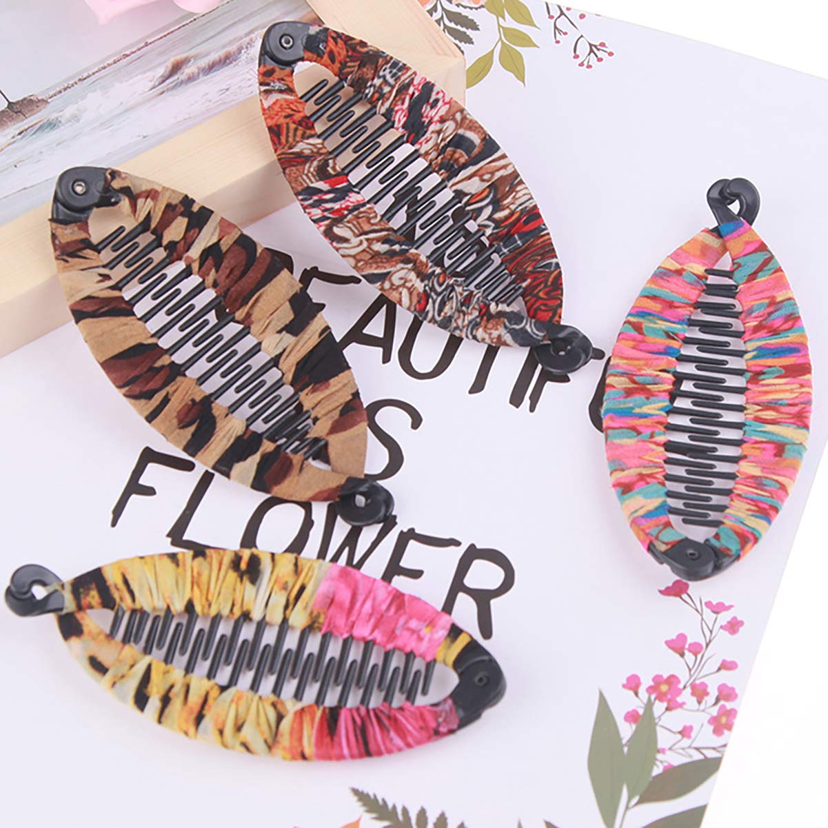 4 PCS Bohemian Style Fish-Shaped Hair Clips - Plastic Hair Grips with Wrapped Cloth for Women & Girls - Perfect for Beach, Parties, and Everyday Hair Styling