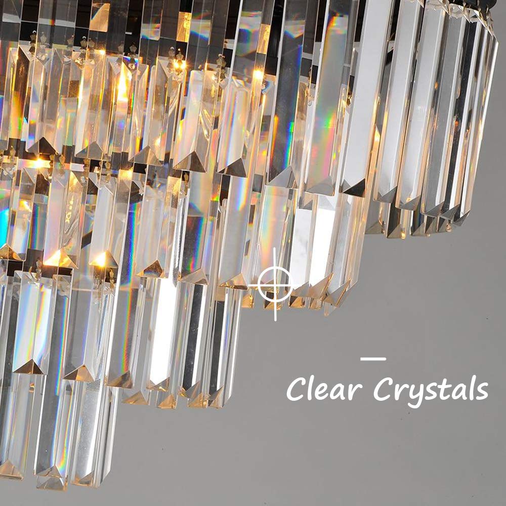 Modern Crystal Chandelier Lighting Fixture - Round Raindrop Fringe Pendant Ceiling Light for Dining Room, Living Room & Entryway | Elegant Home Decor for Weddings, Restaurants & Luxury Spaces