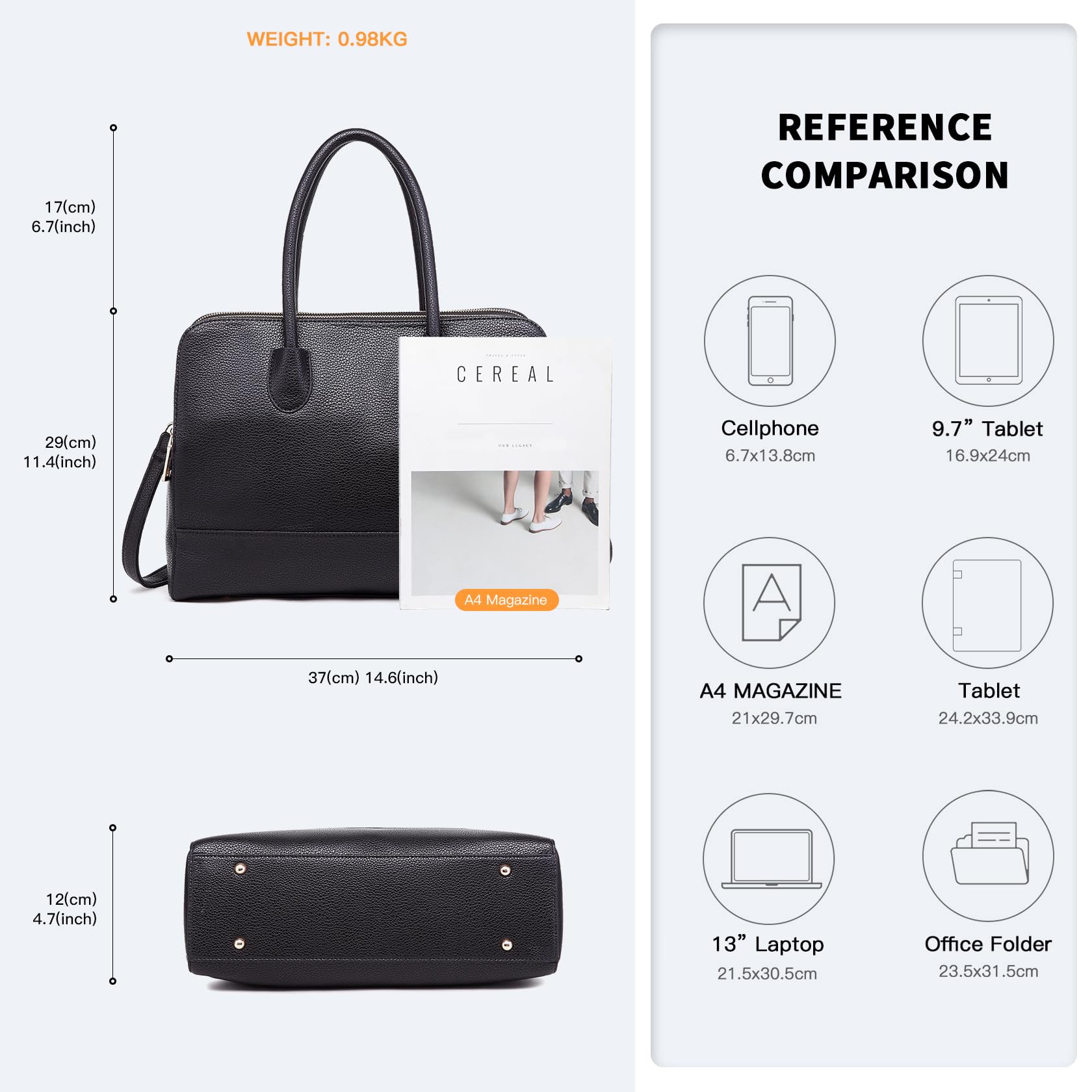Miss Lulu Large Waterproof PU Leather Tote Bag for Women - 14 Inch Laptop Work Bag with Multiple Compartments - Perfect for Office, School & Travel Accessories