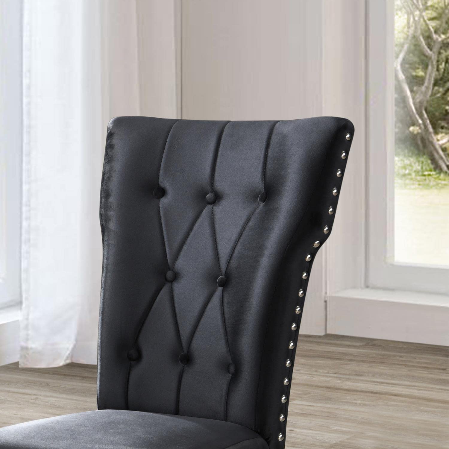 Better Home Products La Costa Velvet Tufted Dining Chairs - Set of 2, Black Upholstered - Perfect for Modern Dining Room, Kitchen, or Breakfast Nook