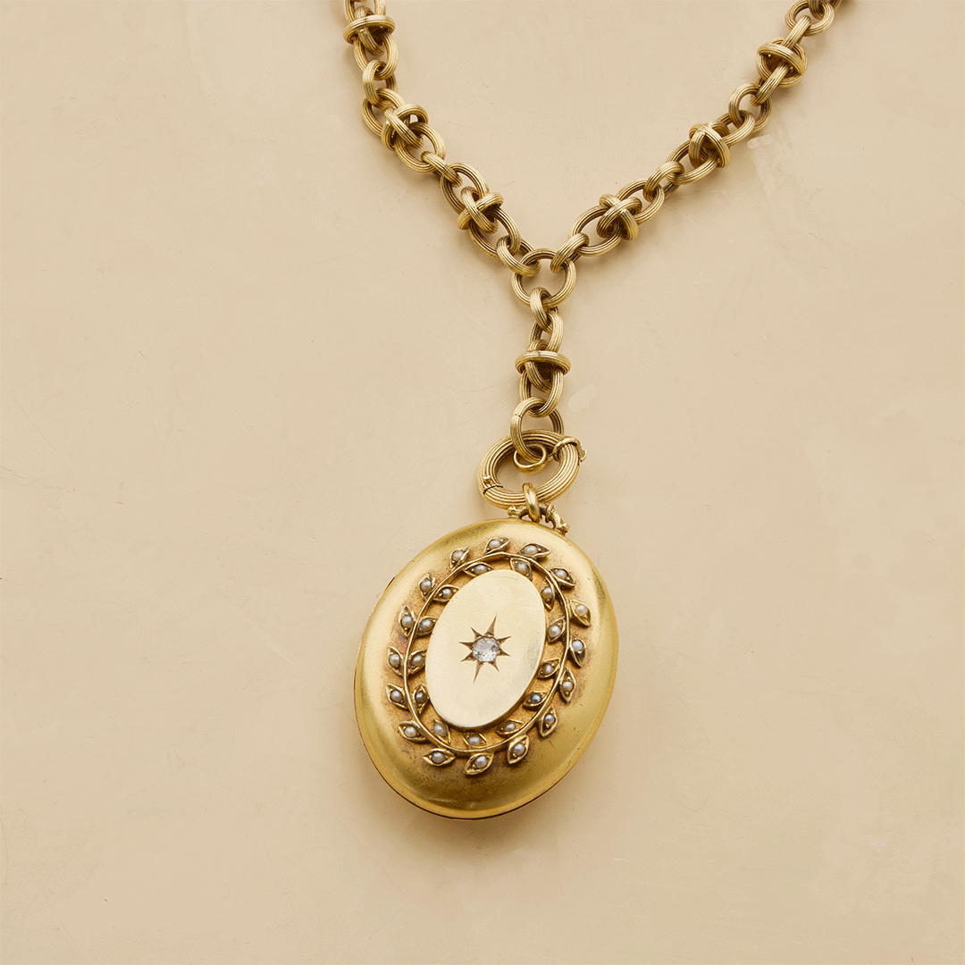 Elegant Diamond & Seed Pearl Gold Locket Necklace - Perfect for Weddings, Anniversaries & Special Occasions