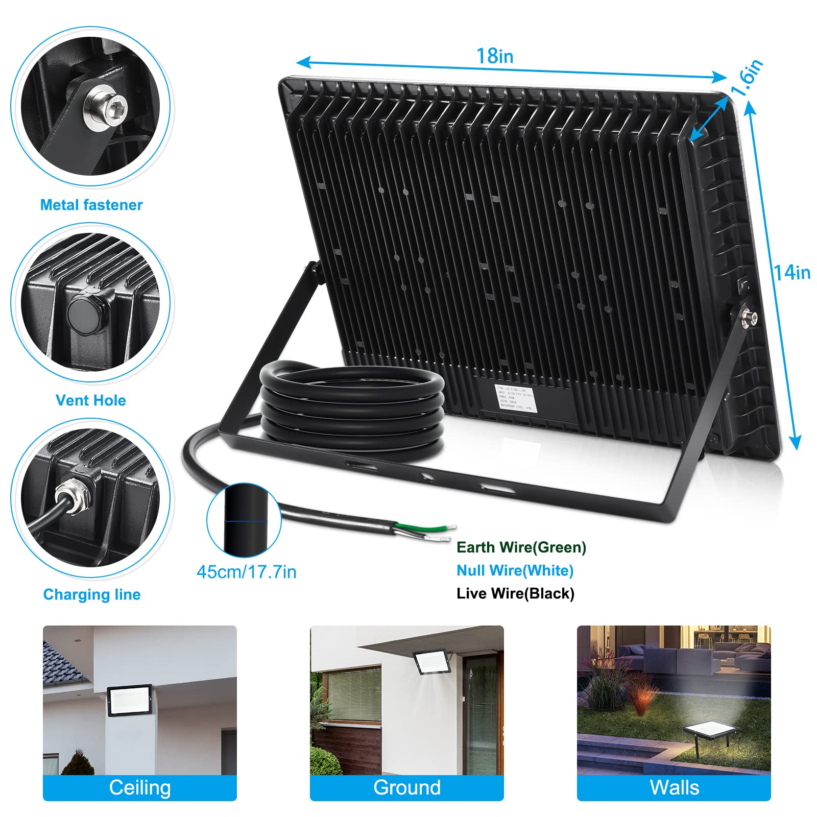 400W LED Stadium Flood Lights - 50,000LM Super Bright, 100-277V Wide Voltage, IP66 Waterproof, 5000K Daylight White - Commercial Sports Field Lighting for Football, Baseball, Tennis Courts and Outdoor Arenas