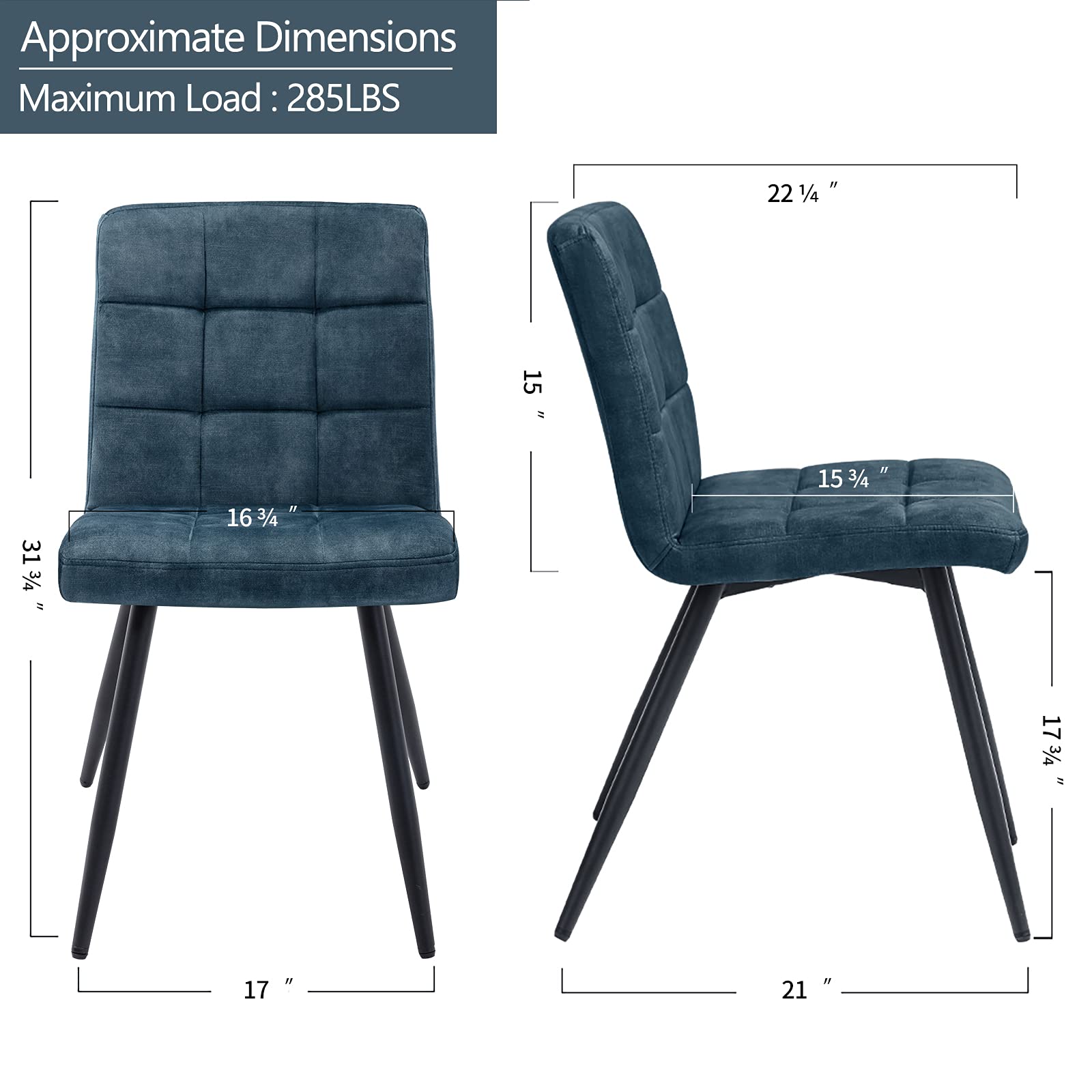 DUHOME Mid Century Modern Velvet Dining Chairs Set of 4 - Blue Upholstered Accent Chairs with Metal Legs for Dining Room, Kitchen, Living Room, Bedroom & Vanity | Perfect for Home Decor, Reading Nook & Small Space Furniture