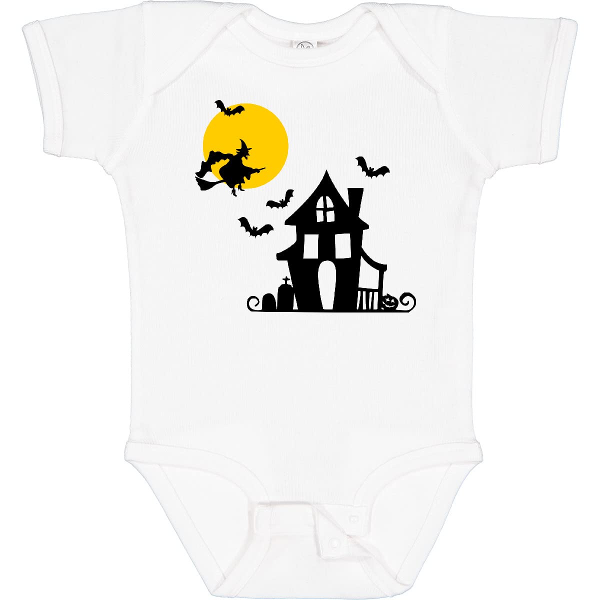 Inktastic Halloween Haunted House Witch and Bats Baby Bodysuit - Cute Halloween Outfit for Infants & Toddlers - Perfect for Trick-or-Treating, Halloween Parties & Photo Shoots