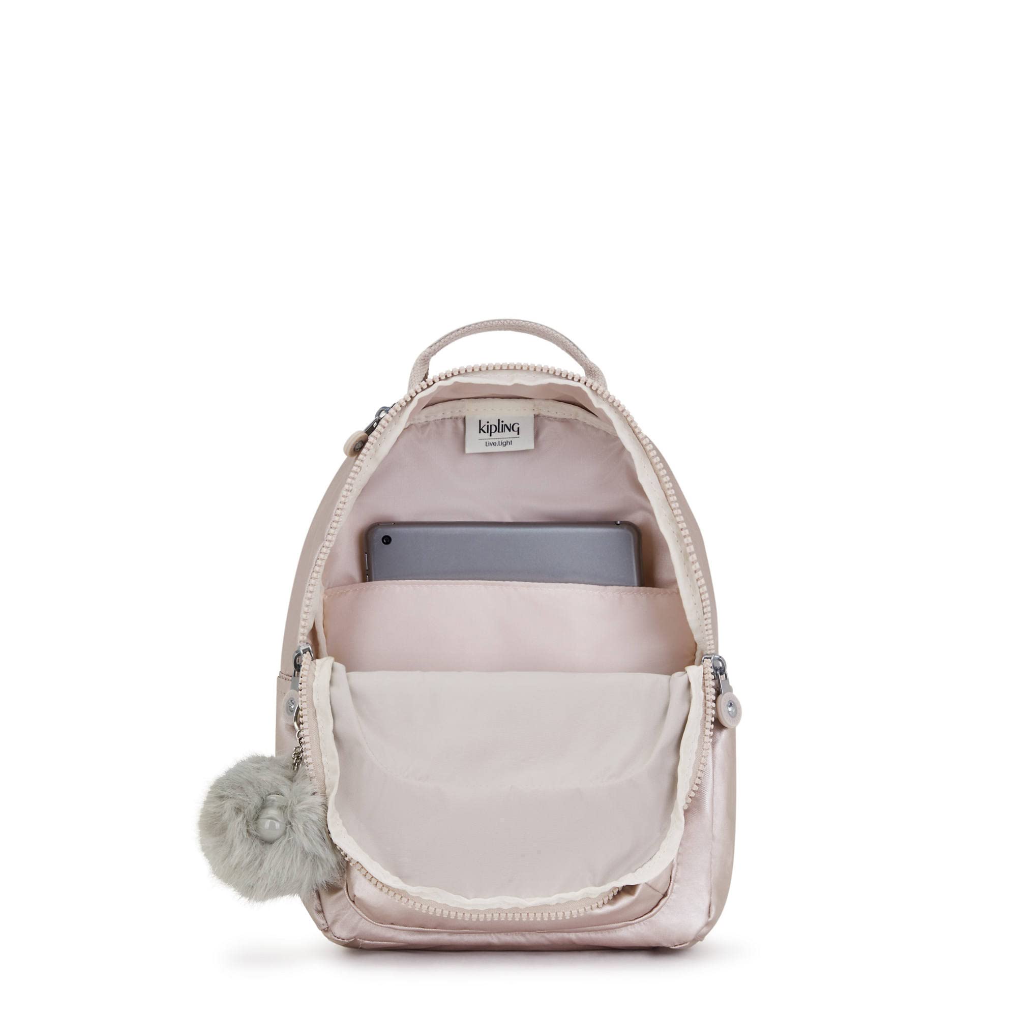 Kipling Seoul Small Metallic Tablet Backpack - Stylish Rose Gold Laptop Bag for Women, Perfect for Work, School & Travel