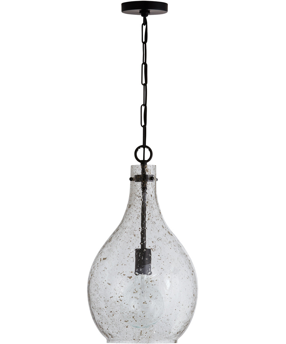 Matte Black Single Light Pendant with Seeded Glass Shade - Perfect for Kitchen Island, Dining Room, or Entryway Lighting