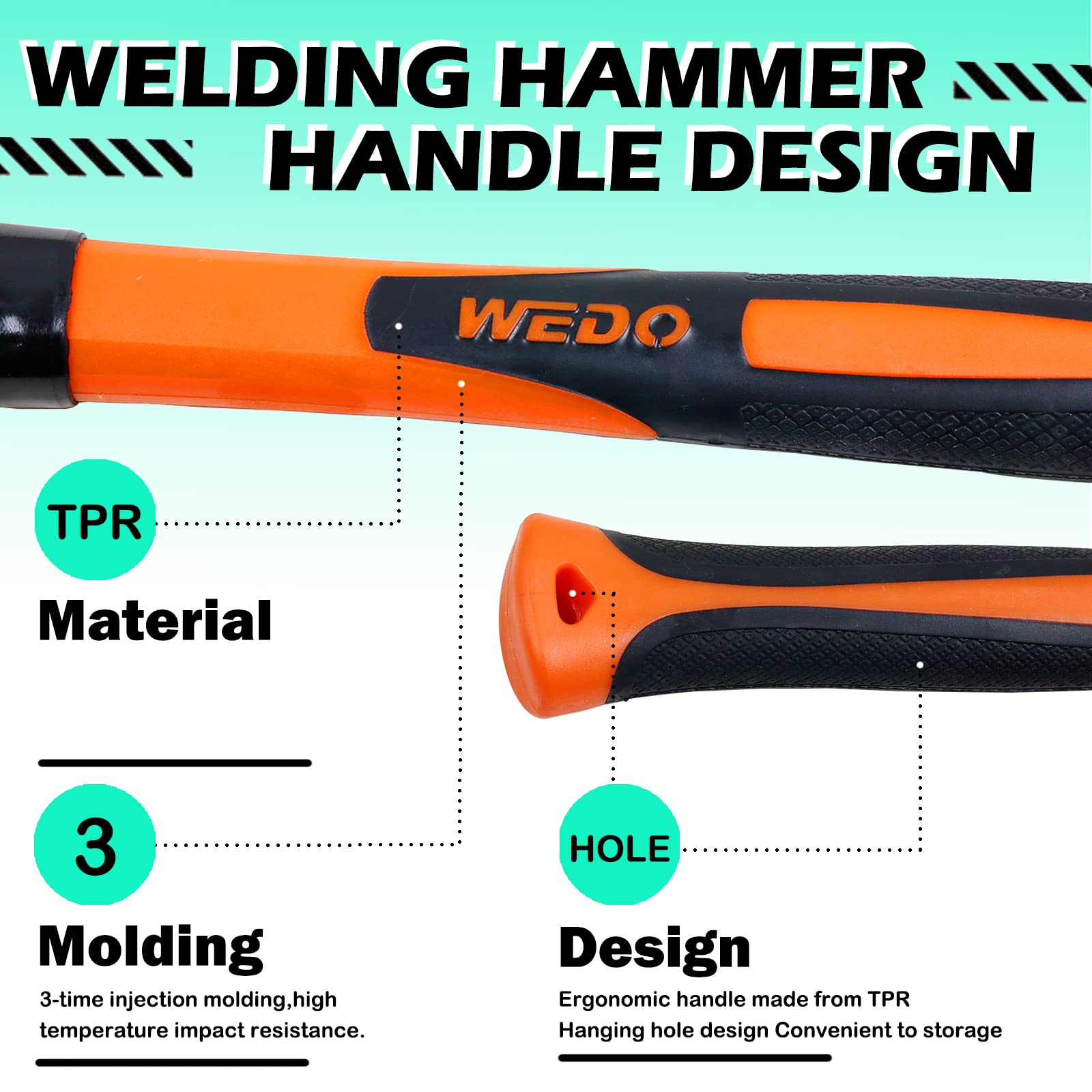 WEDO Beryllium Copper Non-Sparking Welding Chipping Hammer - 300g (0.7lb) Fiberglass Handle Slag Removal Tool - 280mm (11