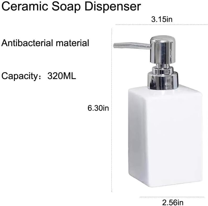 Premium Ceramic Soap Dispenser with Rust-Proof Pump - 11oz Refillable for Bathroom, Kitchen & Vanity - Hand Soap, Dish Liquid & Lotion Dispenser - Elegant White Countertop Decor (Perfect for Farmhouse, Modern & Coastal Style Homes)