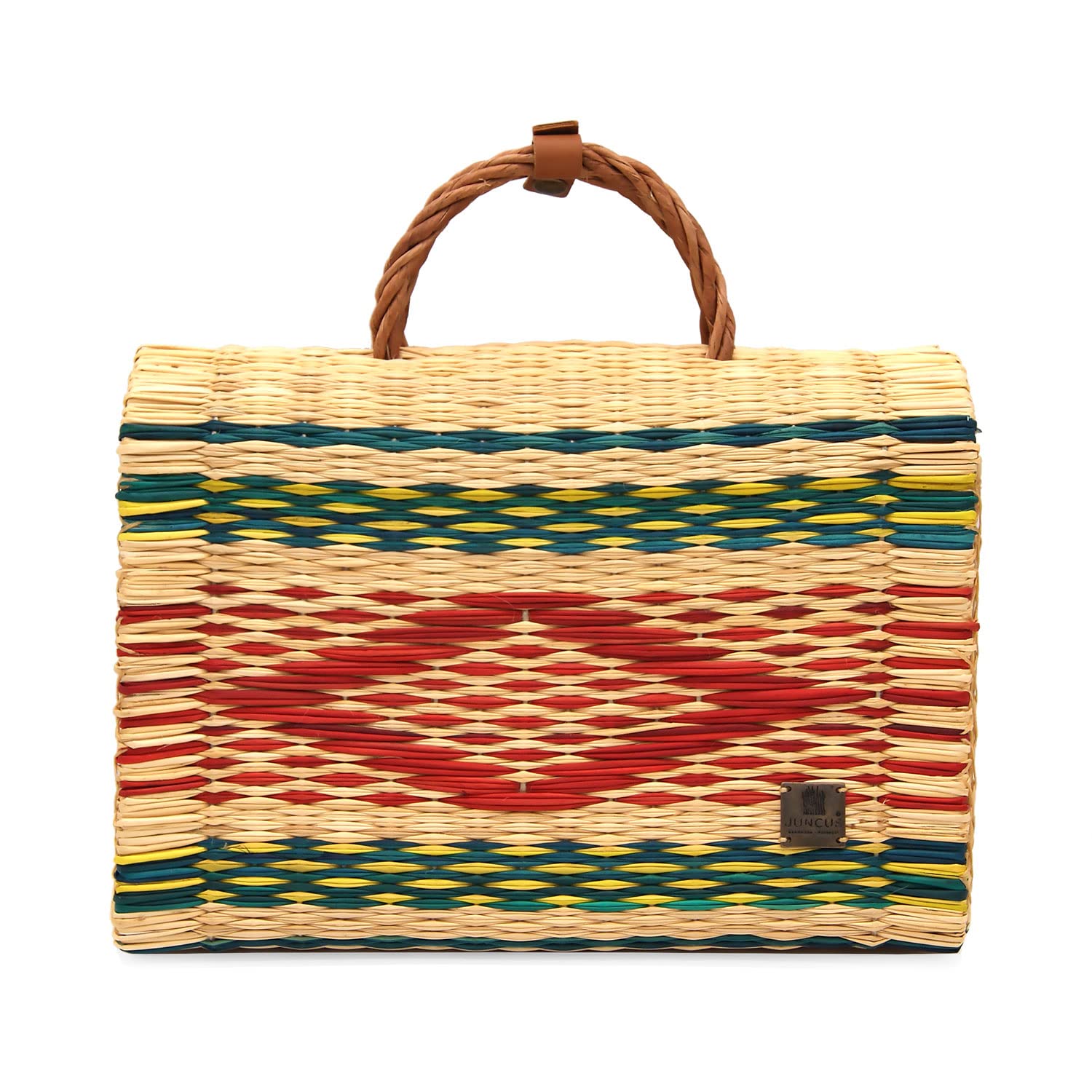 Juncus Handmade Portugal Woven Vegan Straw Basket Handbag for Women - Eco-Friendly Multicolor Wicker Purse | Perfect for Beach, Picnic & Summer Outfits